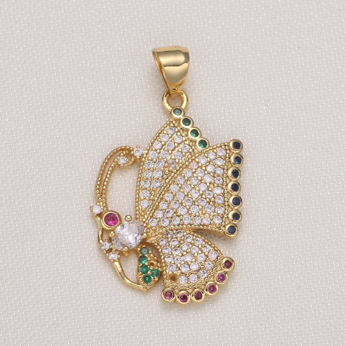 Tiny Golden Multicolor Crystal Butterfly Charm CZ Mariposa Animal Nature Micro Pave Charm Pendant GP-587