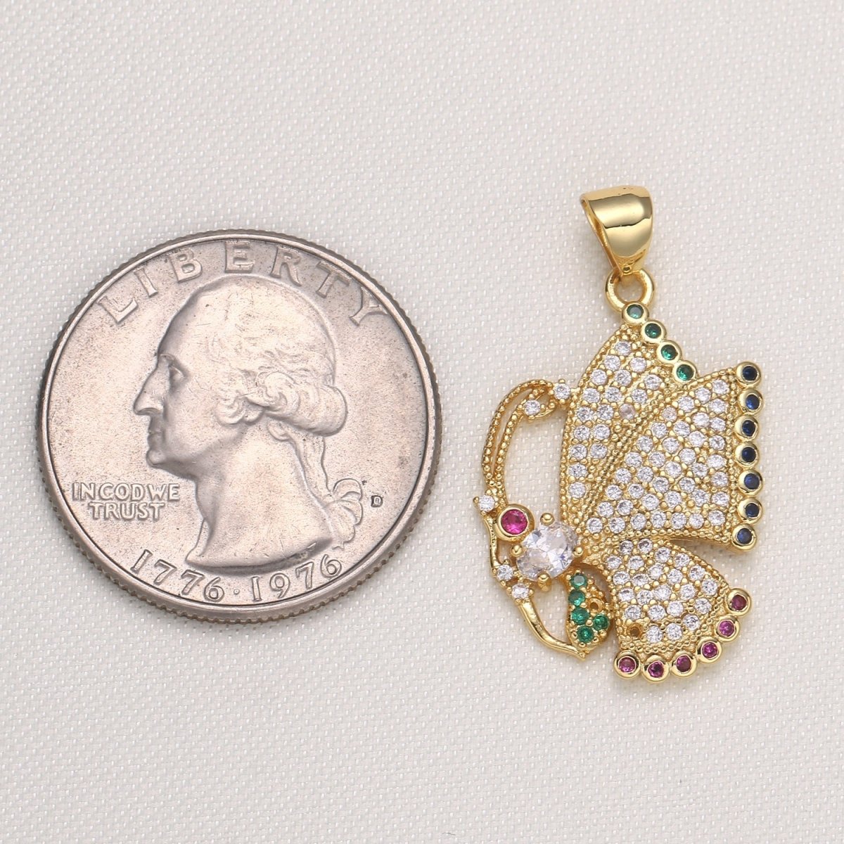Tiny Golden Multicolor Crystal Butterfly Charm CZ Mariposa Animal Nature Micro Pave Charm Pendant GP-587