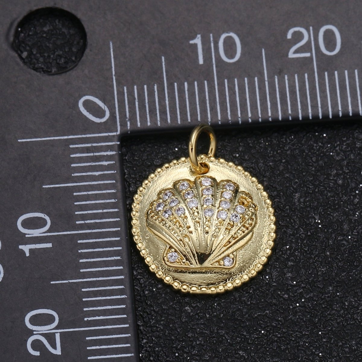Tiny Golden Rustic Sea Shell Coin Charm CZ Crystal Ocean Animal Nature Charm Pendant GP-062 - DLUXCA