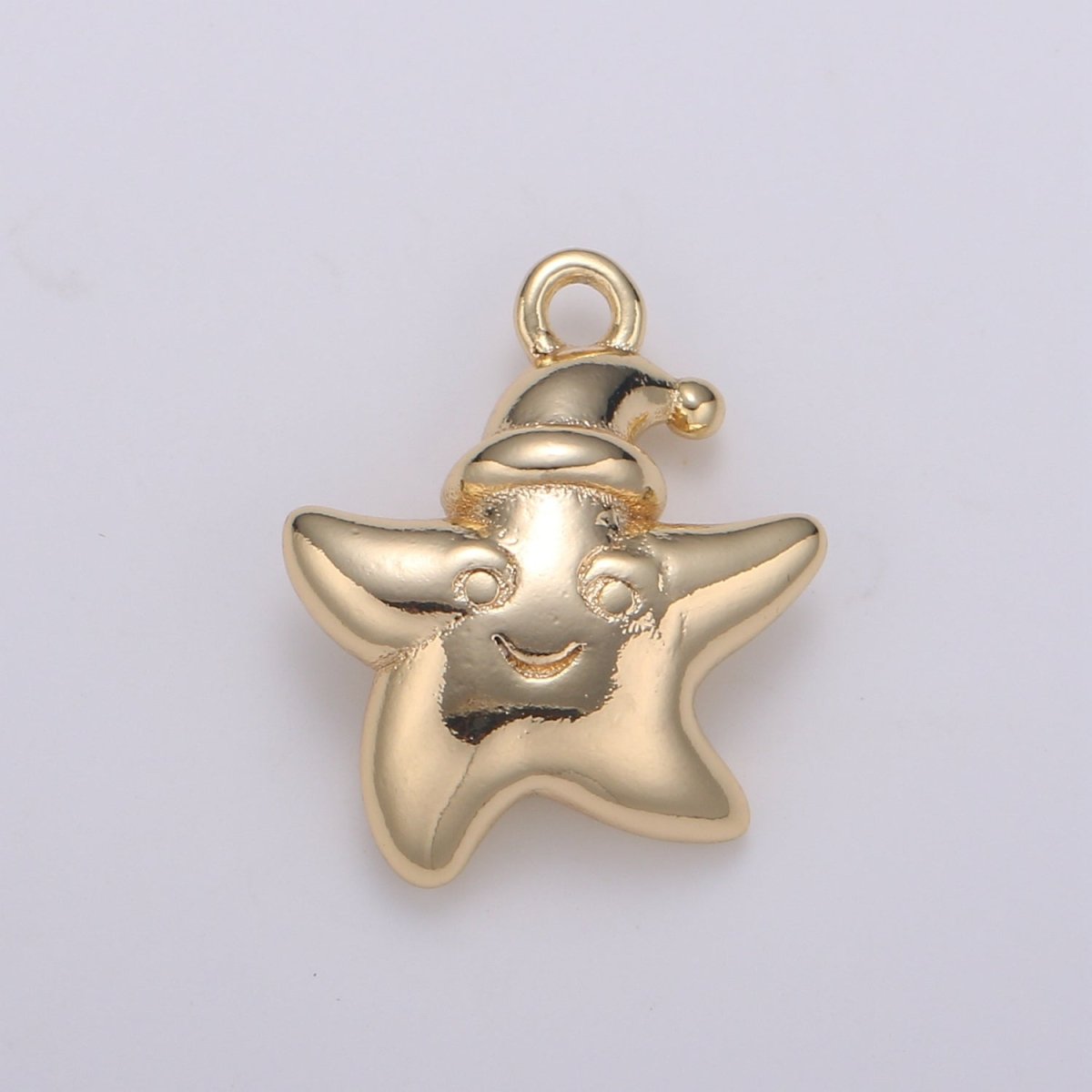 Tiny Golden Smiling Star Santa Charm, Plain Gold Happy Joy Christmas Star Sky Nature Charm Pendant GP-683 - DLUXCA