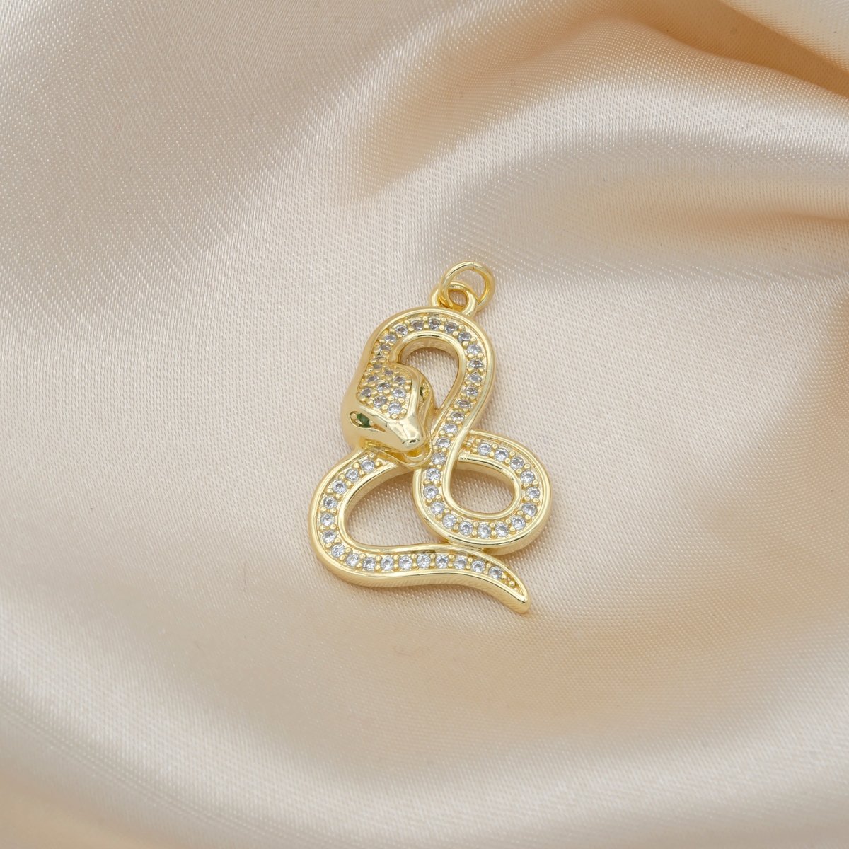 Tiny Golden Snake Charm CZ Reptile Animal Nature Celestial Chinese Zodiac Micro Pave Charm Pendant GP-487 - DLUXCA