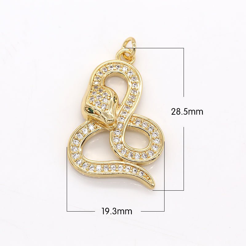 Tiny Golden Snake Charm CZ Reptile Animal Nature Celestial Chinese Zodiac Micro Pave Charm Pendant GP-487 - DLUXCA