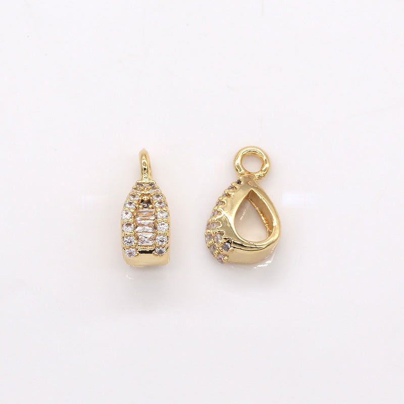 Tiny Golden Zirconia Teardrop Charms CZ Mini Thick Oval Geometric Shape Teardrop Charm Pendant GP-353 - DLUXCA