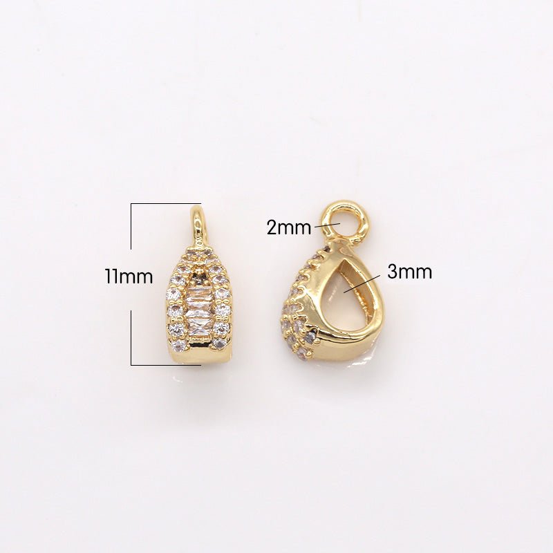 Tiny Golden Zirconia Teardrop Charms CZ Mini Thick Oval Geometric Shape Teardrop Charm Pendant GP-353 - DLUXCA