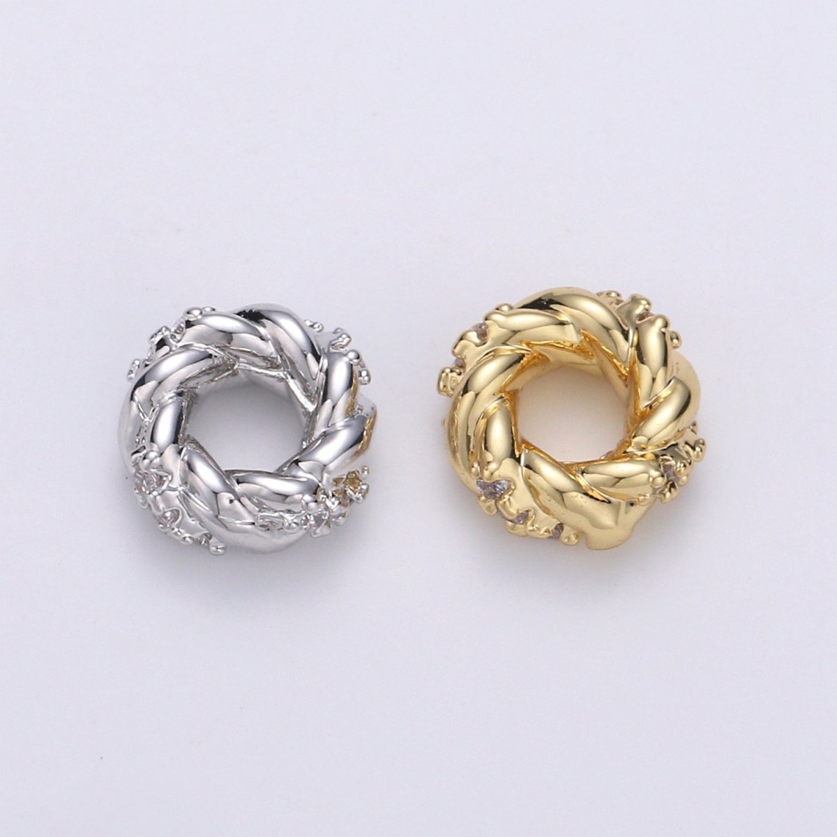 Tiny Gold/Silver Braided Round Circle Beads CZ Gold Filled Geometric Braid Shape Jewelry Making Beads B-326