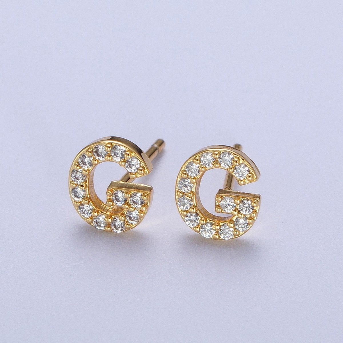 Tiny Initial Earring, Letter Stud Earrings, Initials Earrings, Diamond CZ Initial Earrings, Letter Studs Dainty Earring | AE-1056~AE-1081