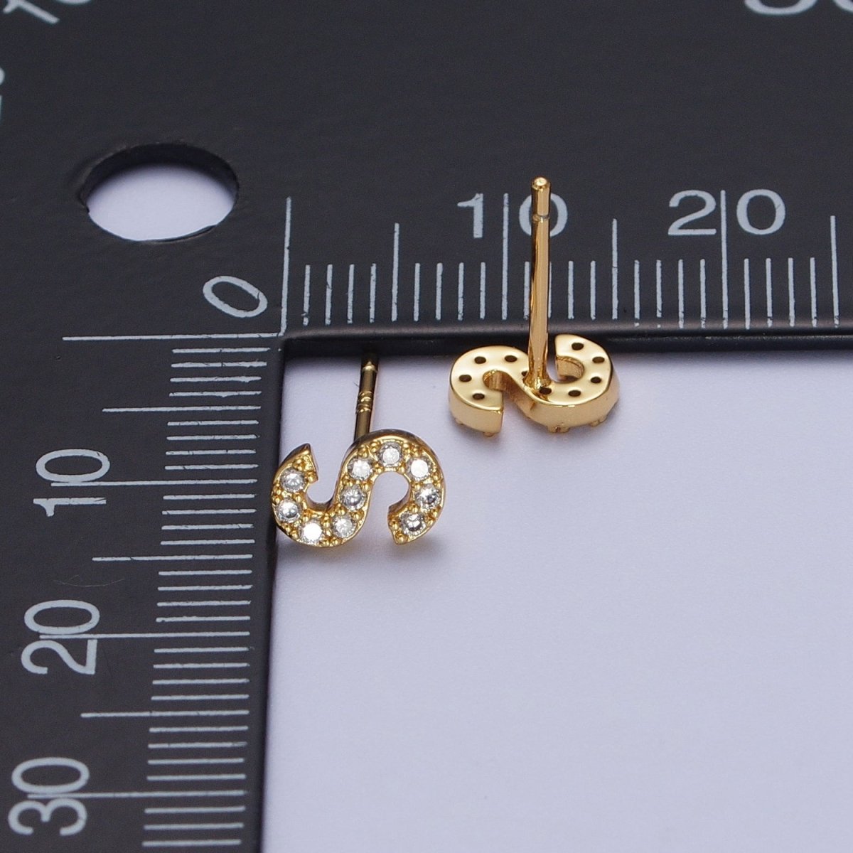 Tiny Initial Earring, Letter Stud Earrings, Initials Earrings, Diamond CZ Initial Earrings, Letter Studs Dainty Earring | AE-1056~AE-1081