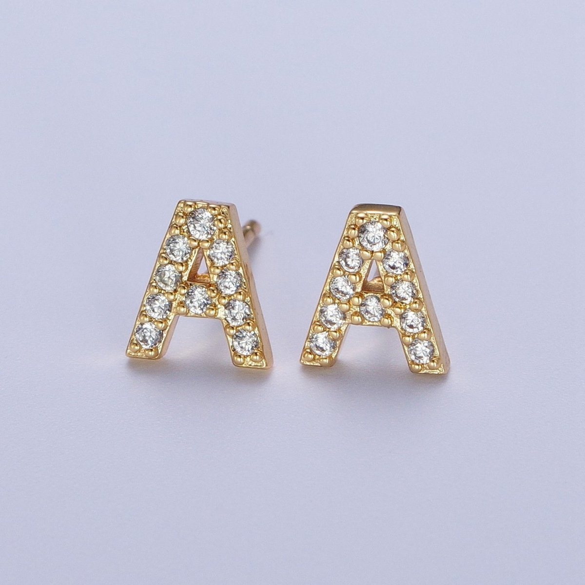Tiny Initial Earring, Letter Stud Earrings, Initials Earrings, Diamond CZ Initial Earrings, Letter Studs Dainty Earring | AE-1056~AE-1081