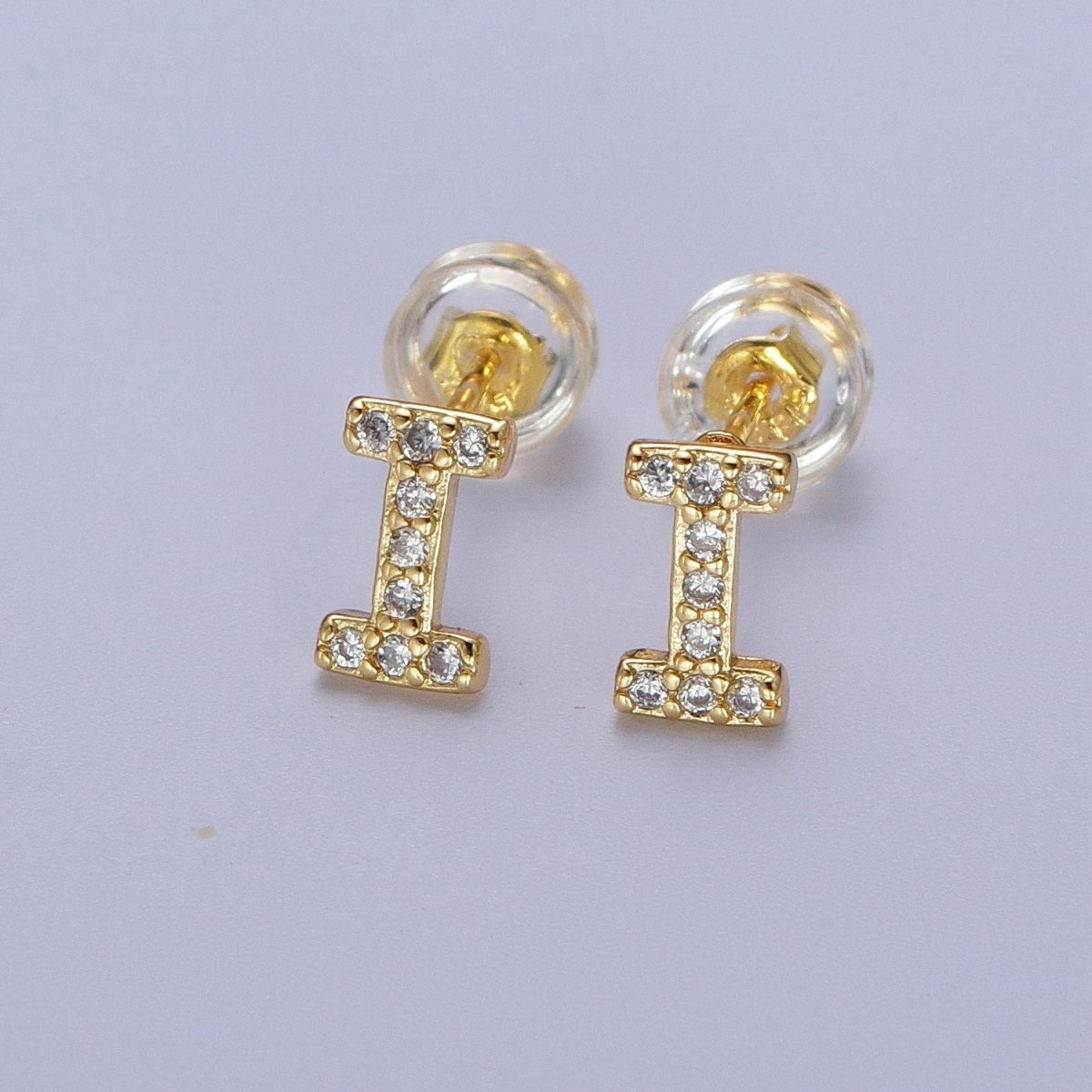 Tiny Initial Earring, Letter Stud Earrings, Initials Earrings, Diamond CZ Initial Earrings, Letter Studs Dainty Earring | AE-1056~AE-1081
