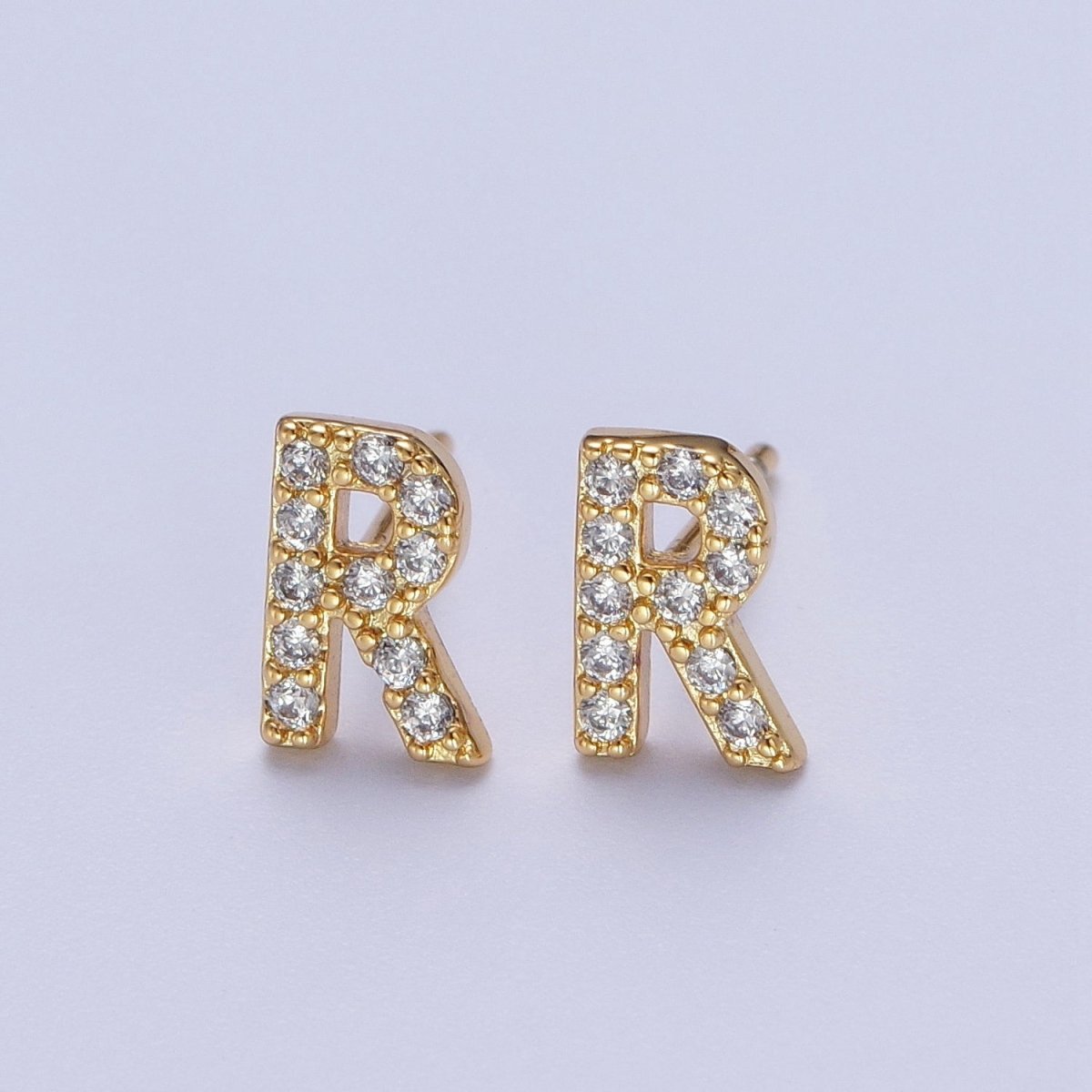Tiny Initial Earring, Letter Stud Earrings, Initials Earrings, Diamond CZ Initial Earrings, Letter Studs Dainty Earring | AE-1056~AE-1081