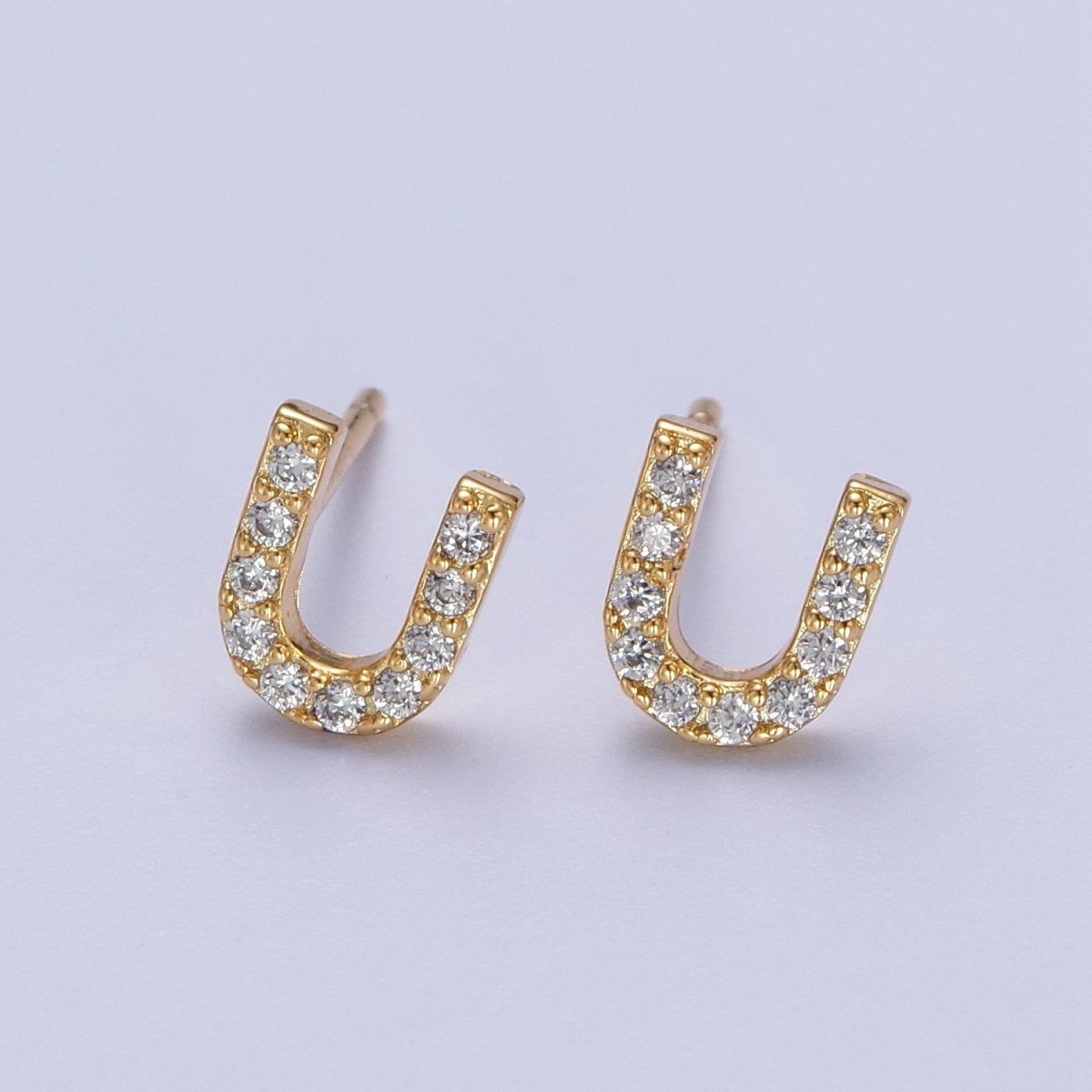Tiny Initial Earring, Letter Stud Earrings, Initials Earrings, Diamond CZ Initial Earrings, Letter Studs Dainty Earring | AE-1056~AE-1081