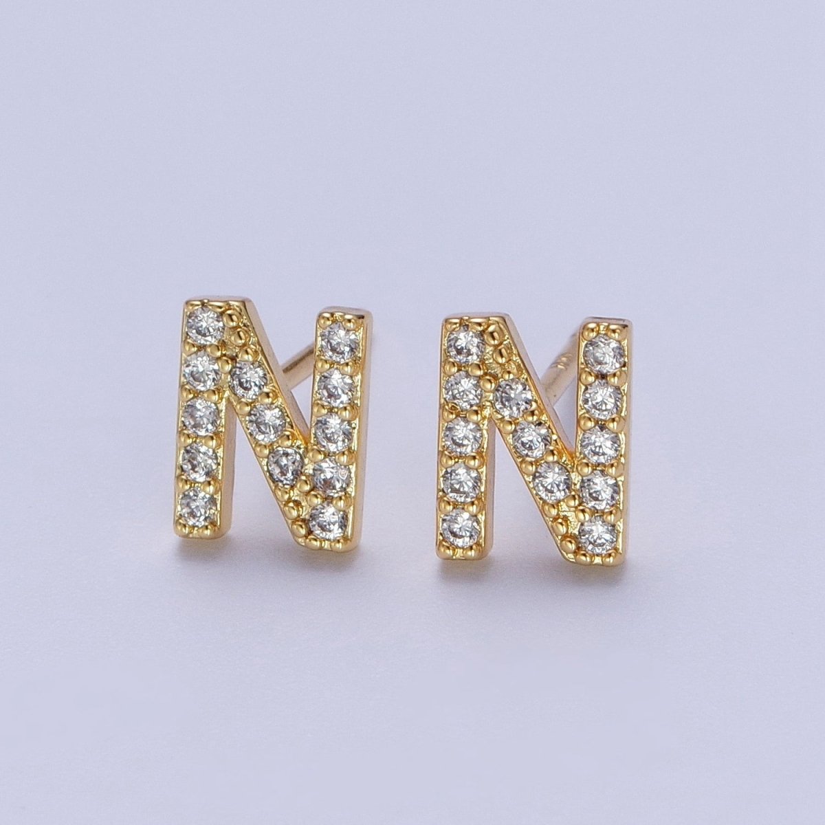 Tiny Initial Earring, Letter Stud Earrings, Initials Earrings, Diamond CZ Initial Earrings, Letter Studs Dainty Earring | AE-1056~AE-1081