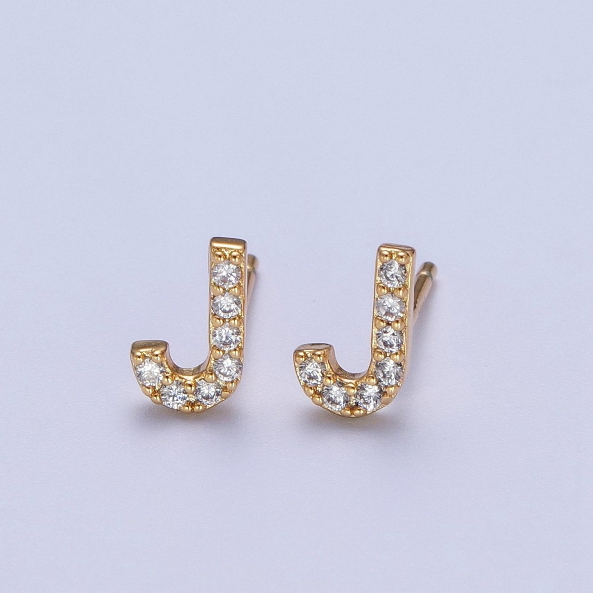 Tiny Initial Earring, Letter Stud Earrings, Initials Earrings, Diamond CZ Initial Earrings, Letter Studs Dainty Earring | AE-1056~AE-1081