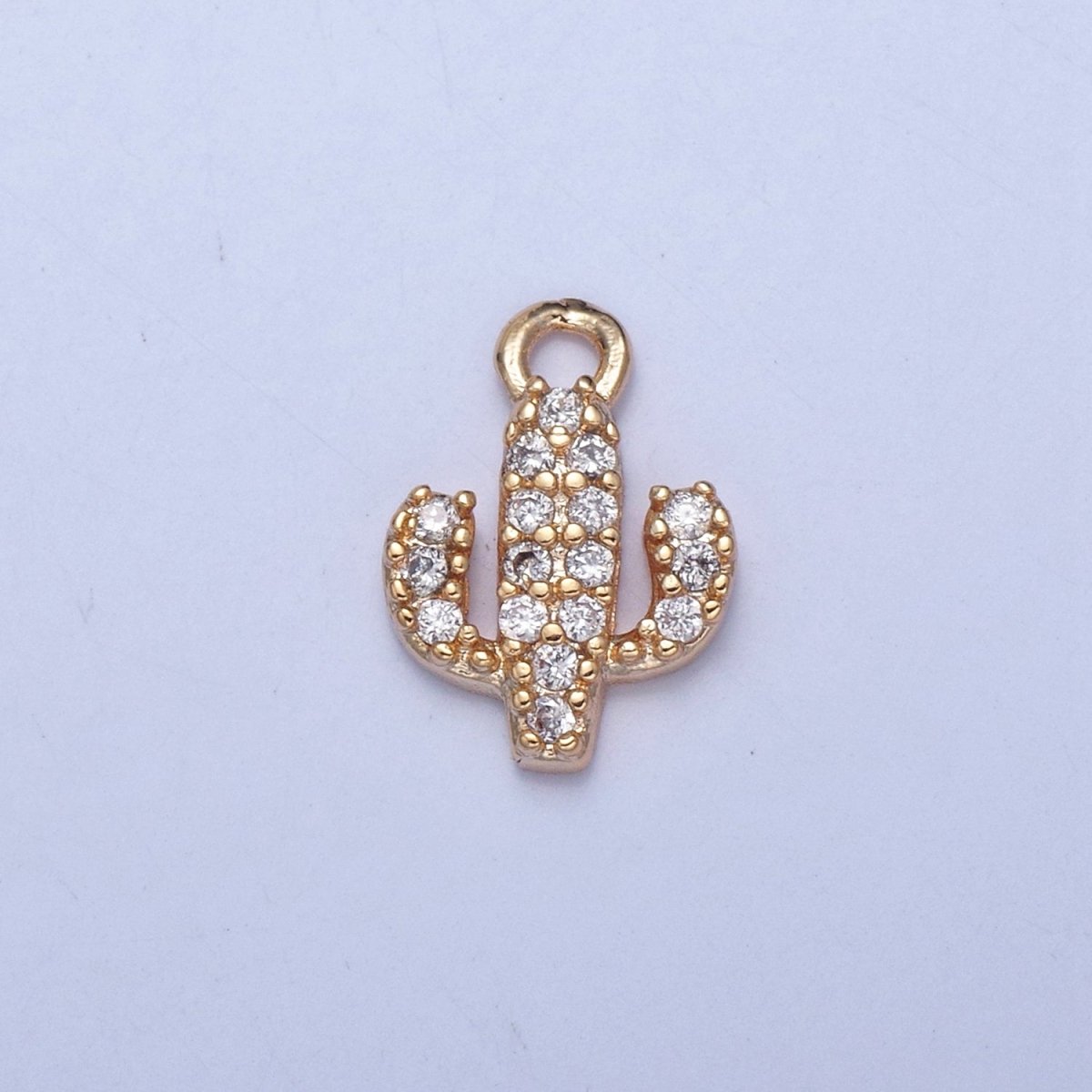 Tiny Micro Pave Cactus Charm, Gold Desert Plant For Jewelry Making X-031 - DLUXCA