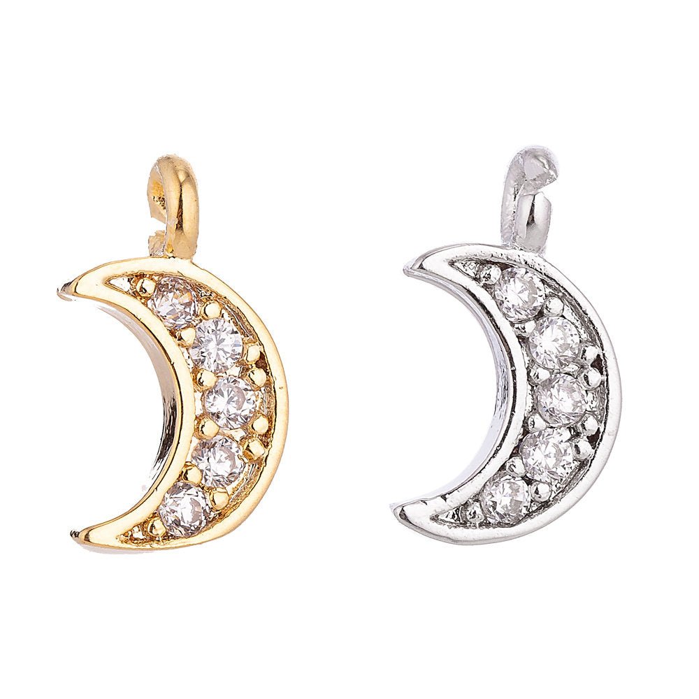 Tiny Mini Crescent Moon Charm Pendant 18K Gold Filled / White Gold C-017