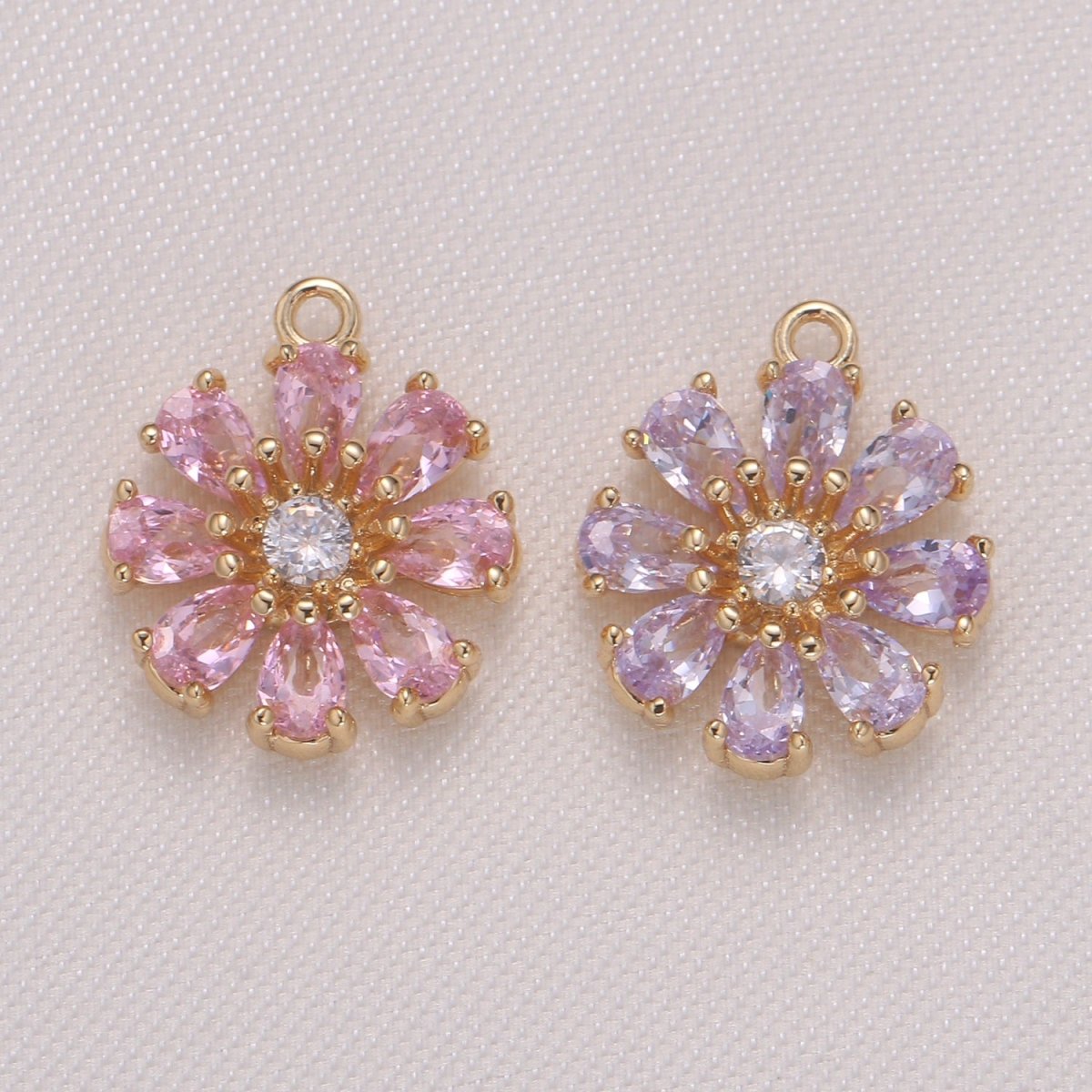 Tiny Pink Purple Daisy Flower Cubic Zirconia Charm CZ Floral Nature Micro Pave Charm Pendant D-767