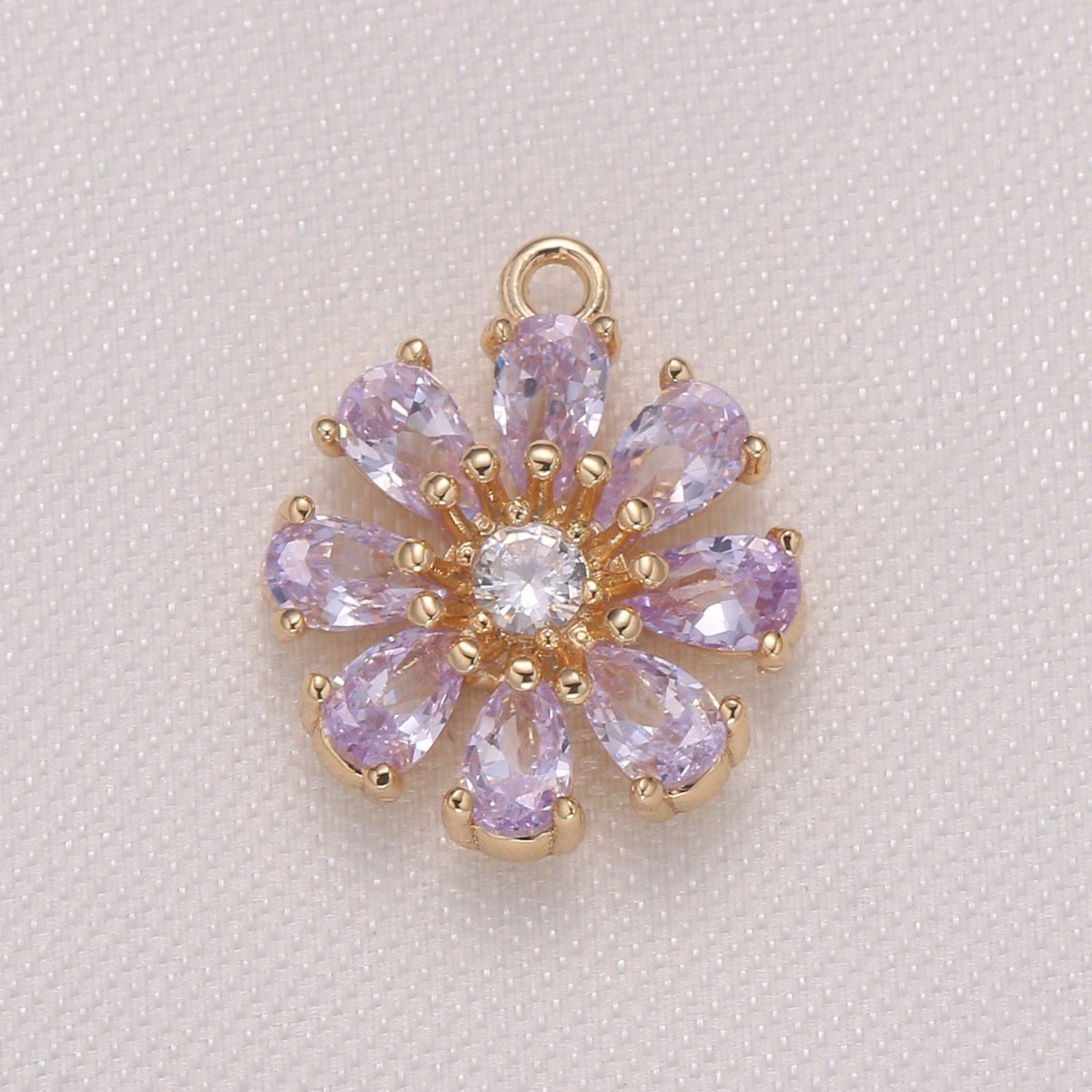 Tiny Pink Purple Daisy Flower Cubic Zirconia Charm CZ Floral Nature Micro Pave Charm Pendant D-767