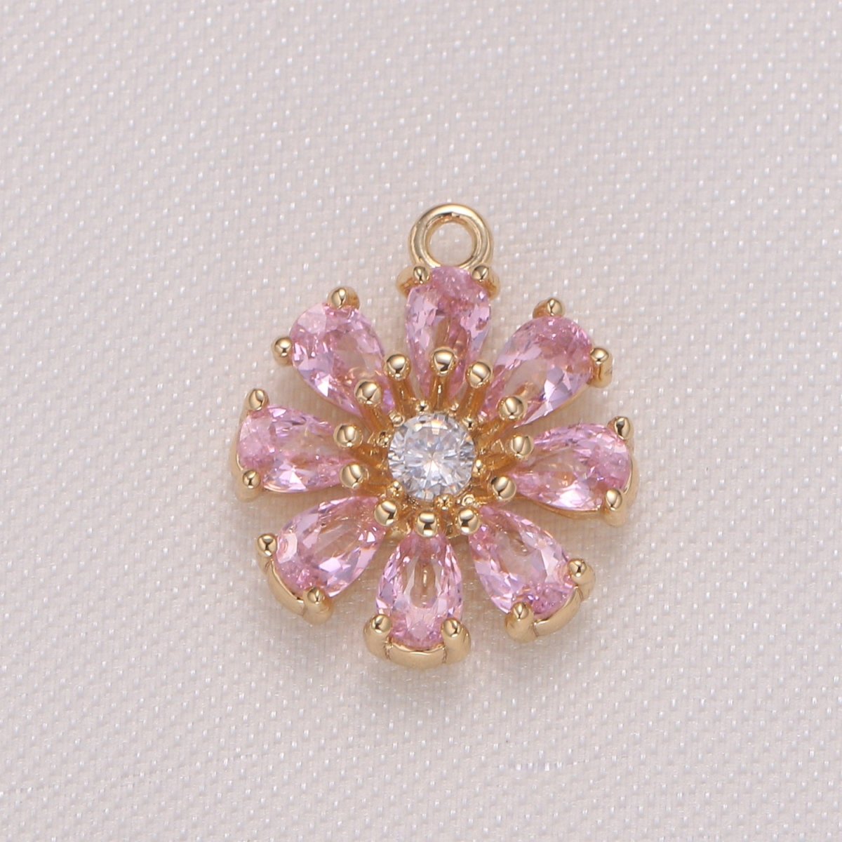 Tiny Pink Purple Daisy Flower Cubic Zirconia Charm CZ Floral Nature Micro Pave Charm Pendant D-767