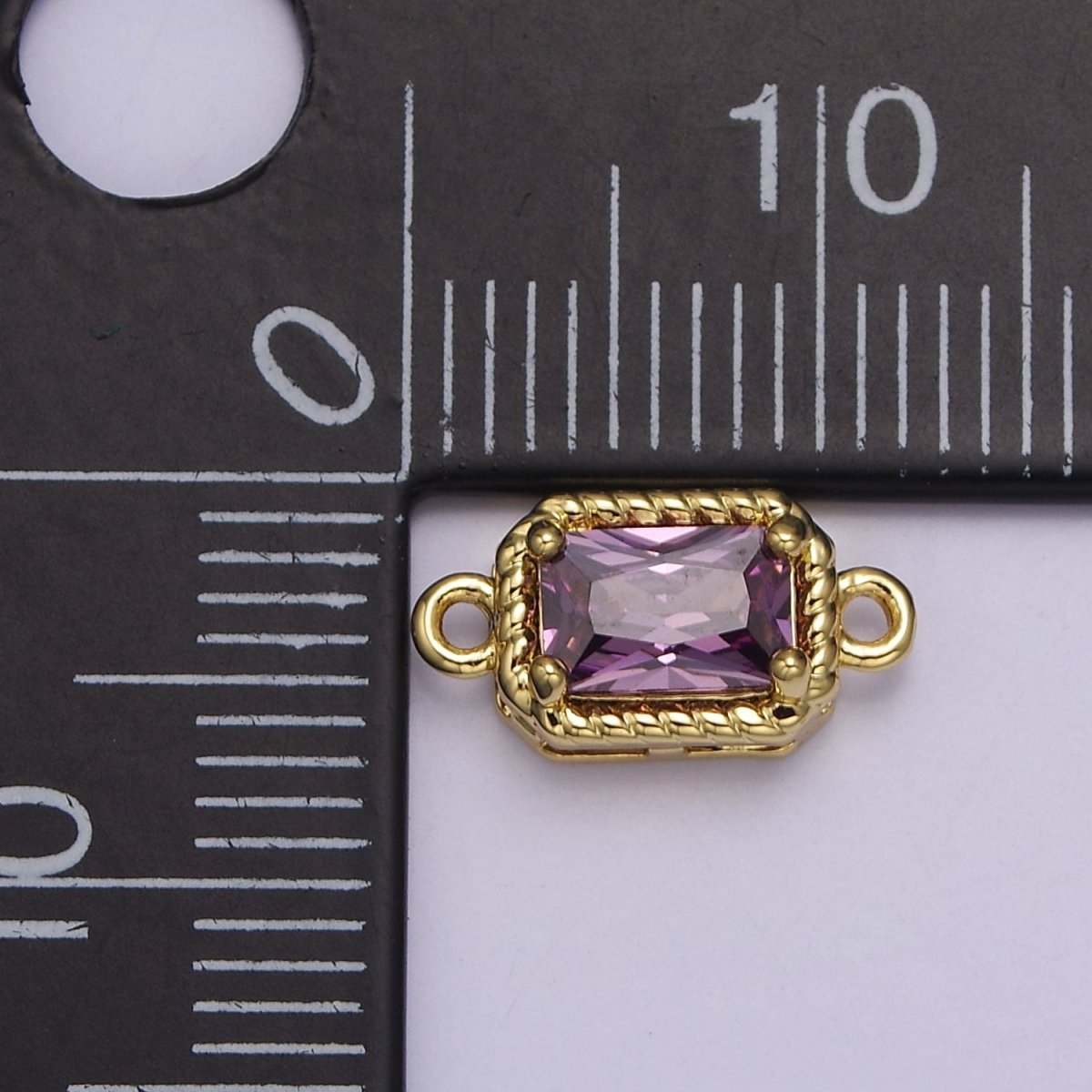 Tiny Rectangle CZ Connector Charm - For Necklace, Bracelet, Earrings - Shiny Gold Connector for DIY Jewelry making - Craft Supplies F-096 F-102 F-110 F-111 F-112