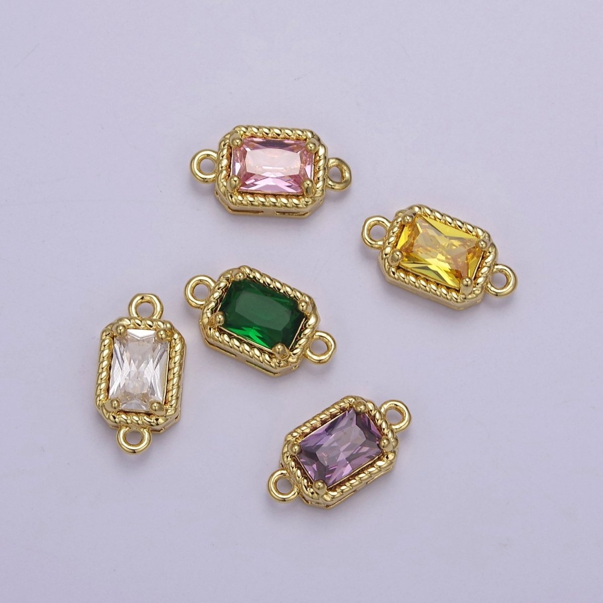 Tiny Rectangle CZ Connector Charm - For Necklace, Bracelet, Earrings - Shiny Gold Connector for DIY Jewelry making - Craft Supplies F-096 F-102 F-110 F-111 F-112