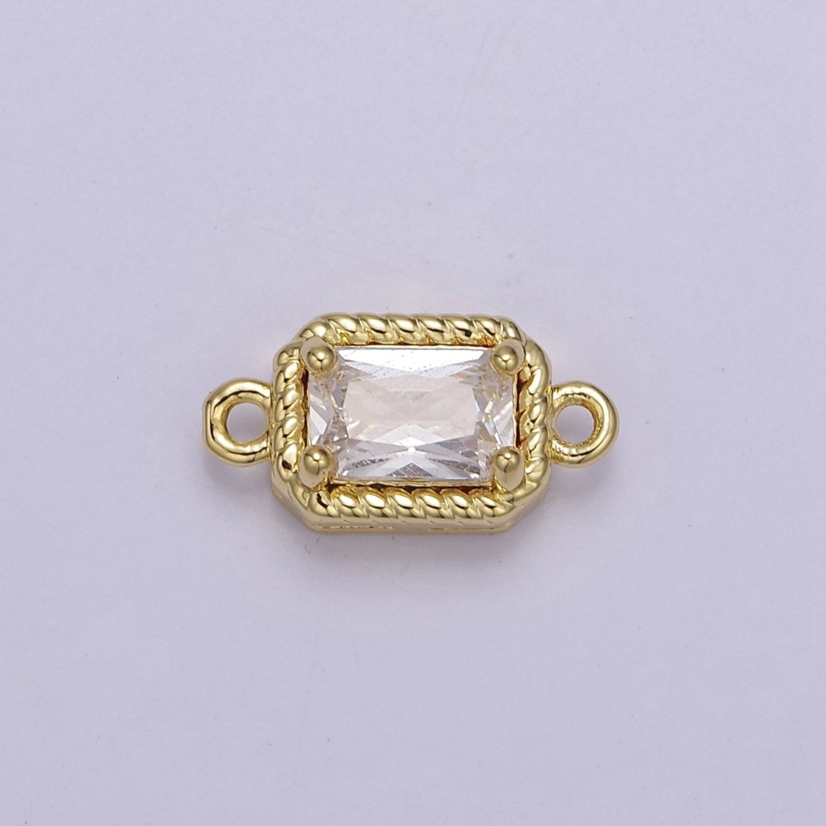 Tiny Rectangle CZ Connector Charm - For Necklace, Bracelet, Earrings - Shiny Gold Connector for DIY Jewelry making - Craft Supplies F-096 F-102 F-110 F-111 F-112