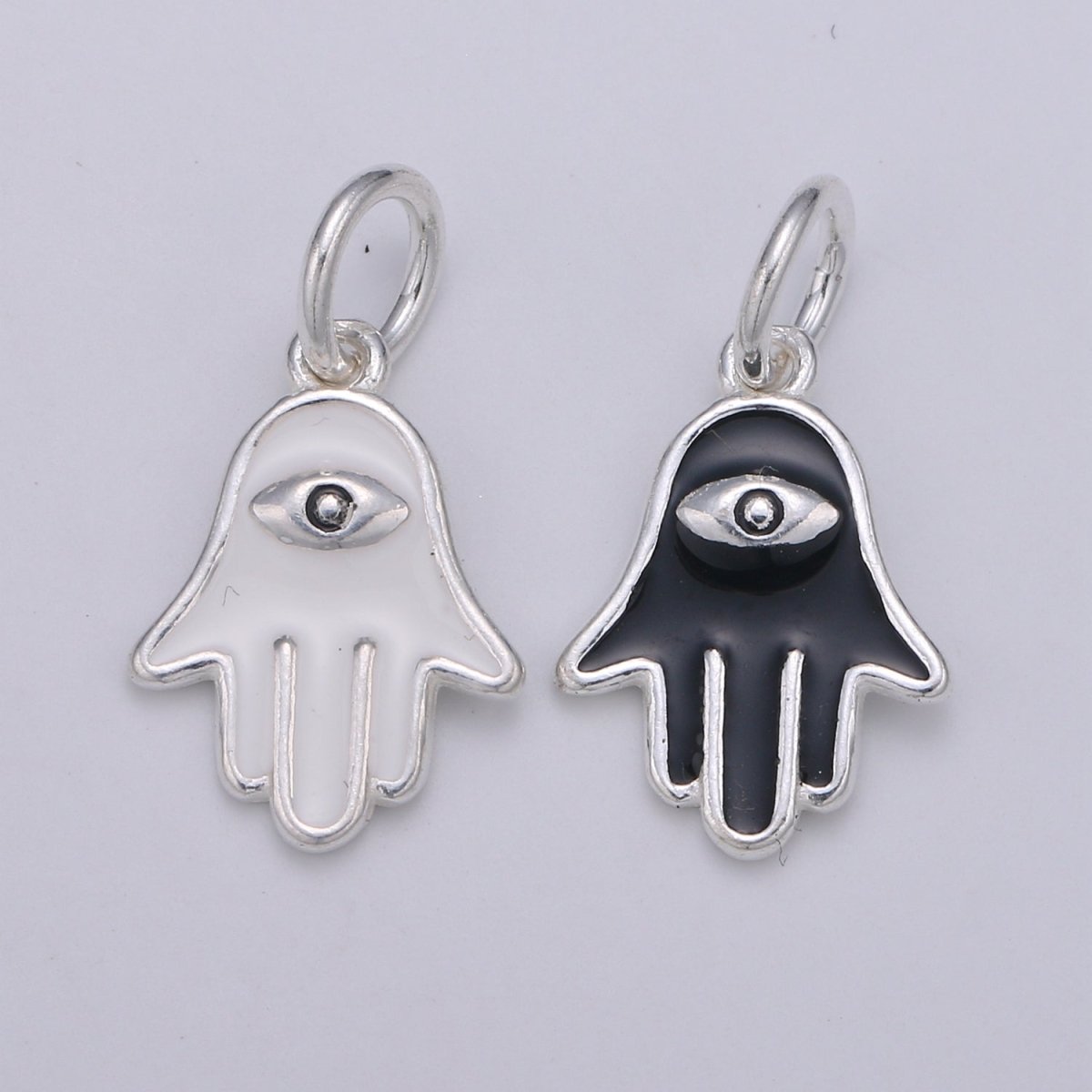 Tiny Silver Hamsa Hand Charm - 925 sterling silver, small fatima Amulet lucky protection hand pendant wholesale supply for Bracelet Necklace SL-031 SL-032