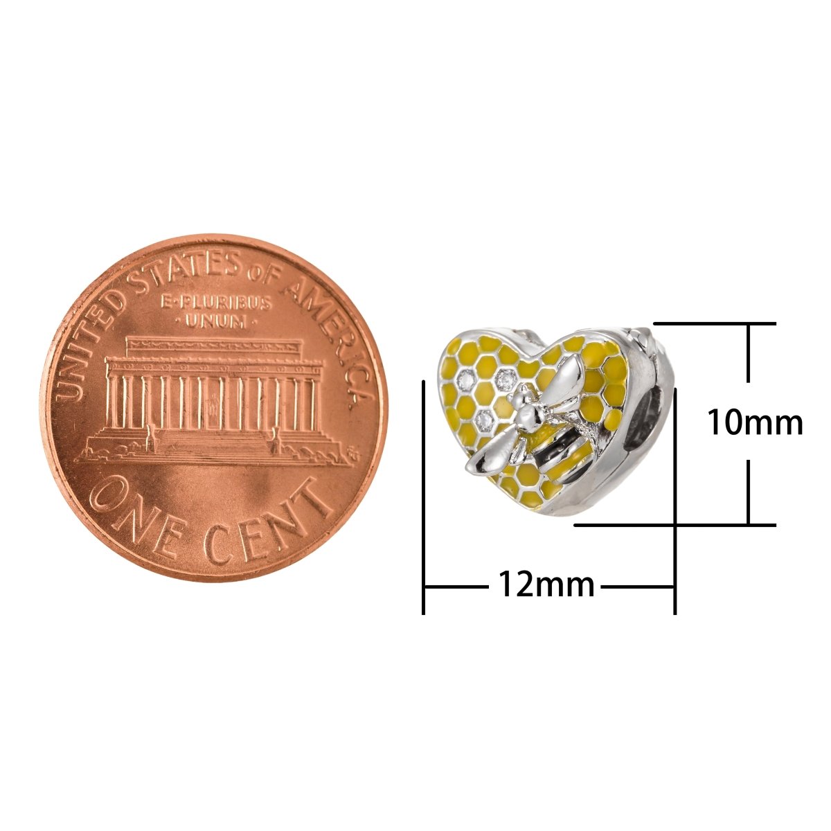 Tiny Silver Heart Beads with Yellow Dots CZ Mini Loving Heart Jewelry Making Beads Supply B-199 - DLUXCA