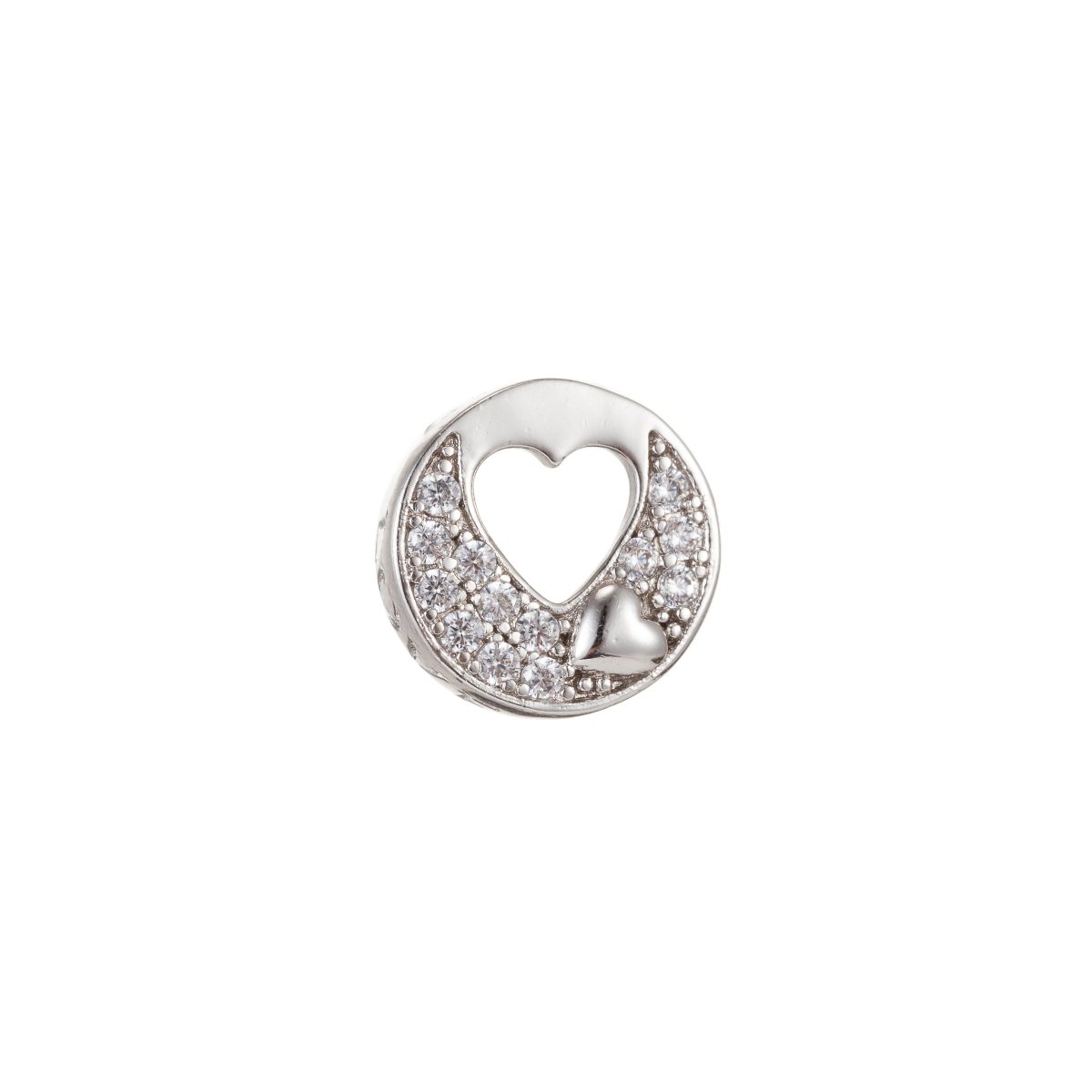 Tiny Silver Heart Shape Beads CZ Crystal Mini Love Heart Micro Pave Jewelry Making Beads B-263 - DLUXCA