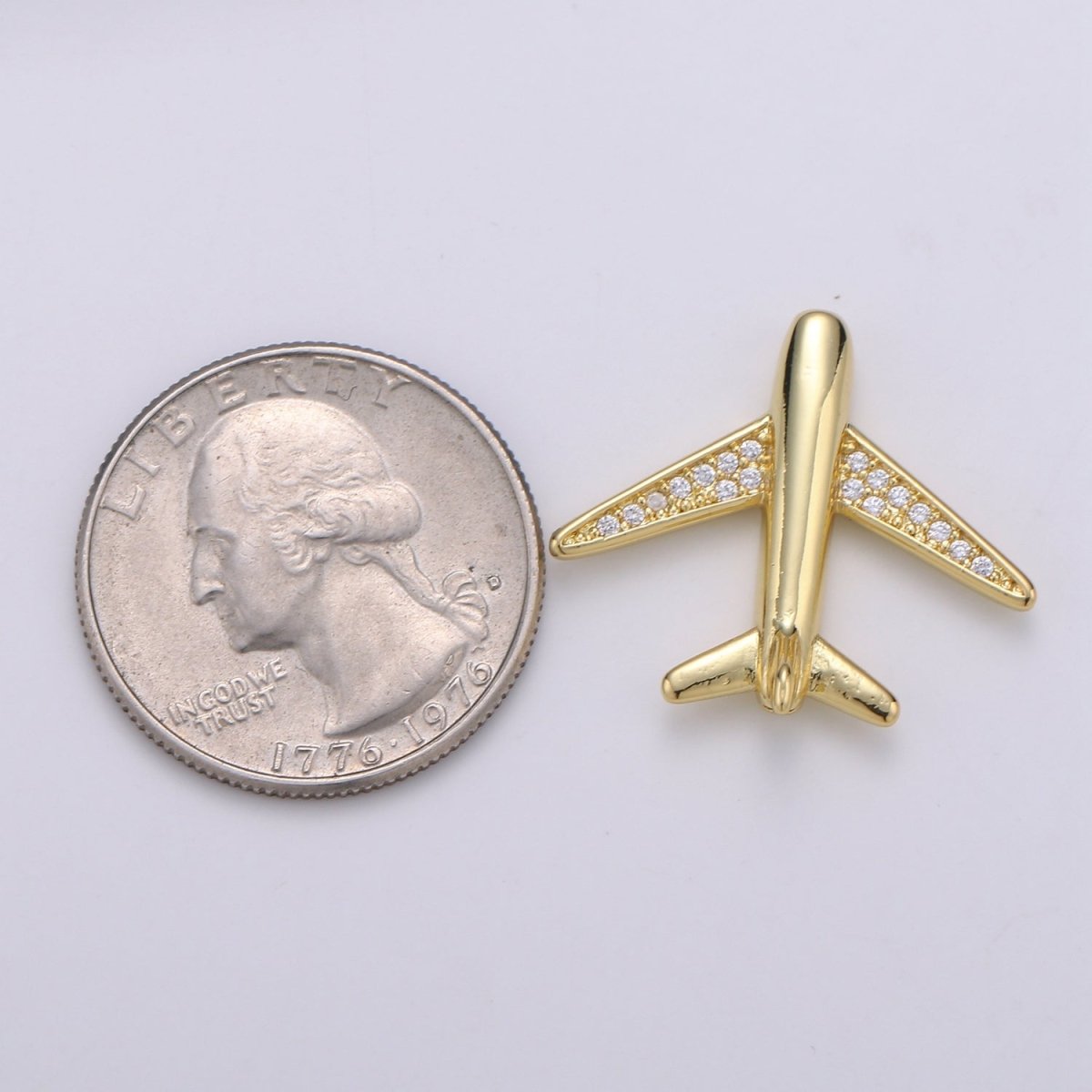 Tiny Simple Golden Plane Beads CZ Crystal Wings Plain Gold Filled Airlines Transport Accessories/Jewelry Making Beads B393