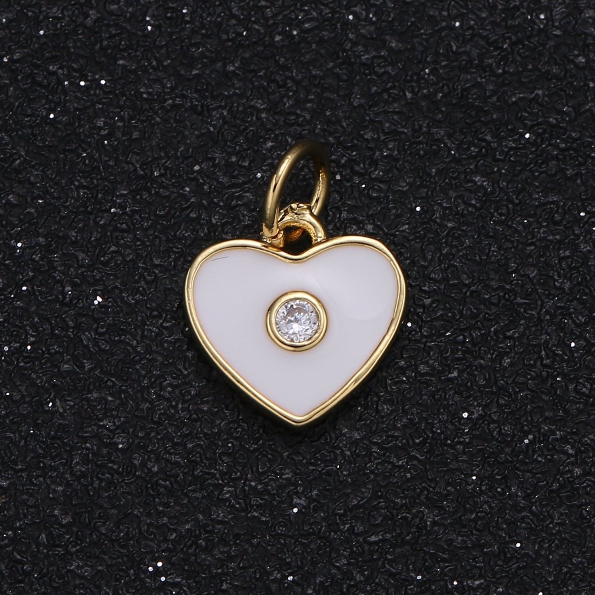 Tiny Single Centered Crystal on Plain Heart Charm CZ Love Valentine Plain Heart Charm Pendant GP-081 GP-082