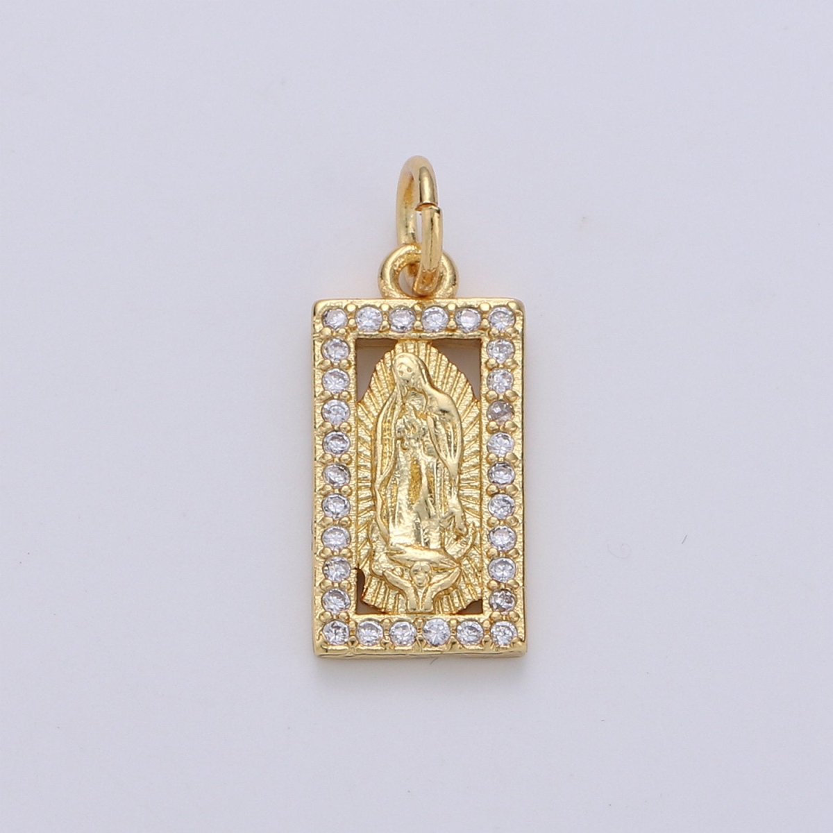 Tiny Virgin Mary Charm CZ Cubic Zirconia Mini Religious Charm Gold Charm 14k Gold Filled Micro Pave Charm for Bracelet Necklace Earring, D-249, D-454