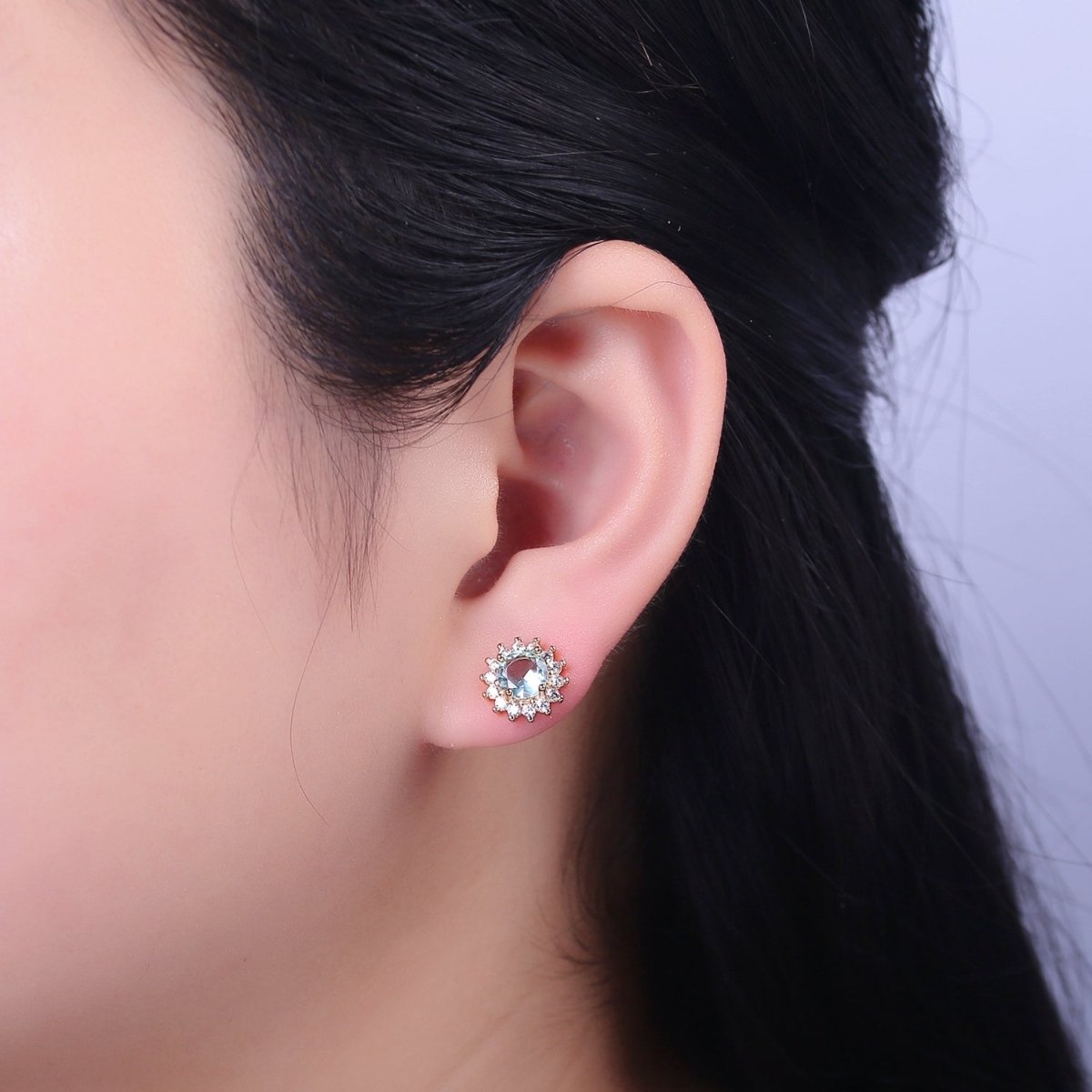 Tiny Zirconia Studs, Dainty Gold Zirconia Earrings, Cz Stud Earrings, Sun Earrings, Tiny Diamond Stud Earrings, Small Gold Earring V-104 - DLUXCA