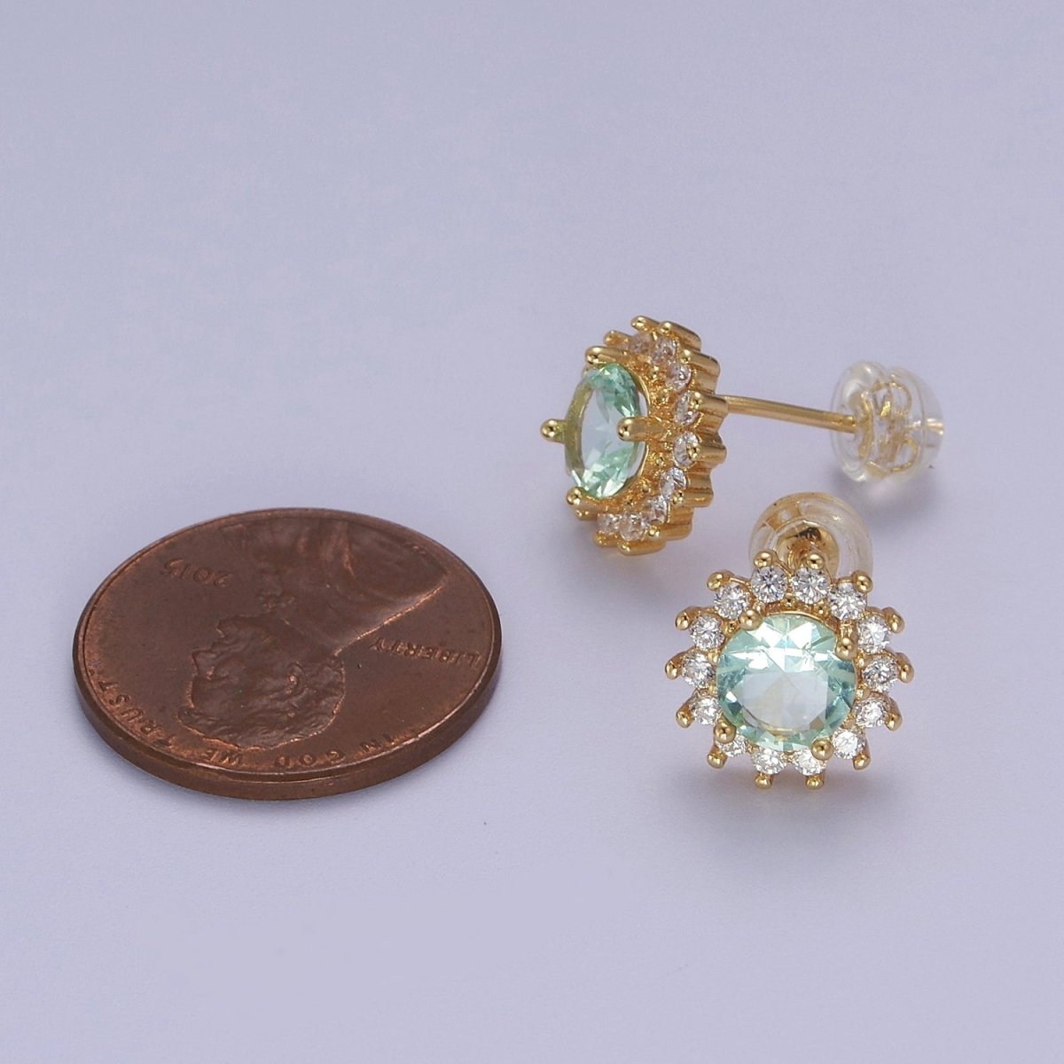 Tiny Zirconia Studs, Dainty Gold Zirconia Earrings, Cz Stud Earrings, Sun Earrings, Tiny Diamond Stud Earrings, Small Gold Earring V-104 - DLUXCA