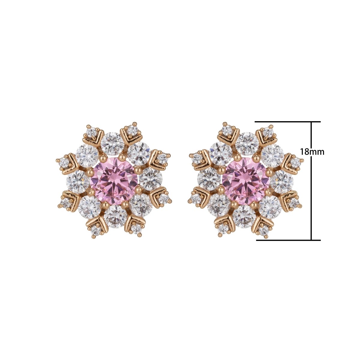 Topaz Snowflake Stud Earrings Gold Filled Cz Snowflakes Earrings Pink Stud Earrings Wedding Jewelry Best friend Gift for her Q-020