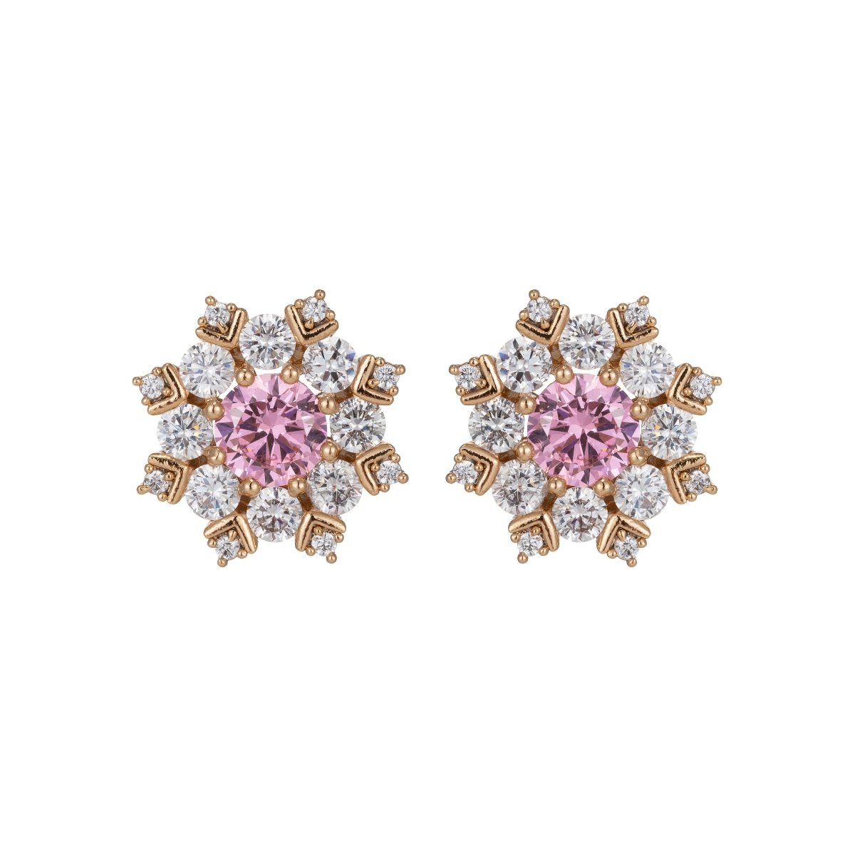 Topaz Snowflake Stud Earrings Gold Filled Cz Snowflakes Earrings Pink Stud Earrings Wedding Jewelry Best friend Gift for her Q-020