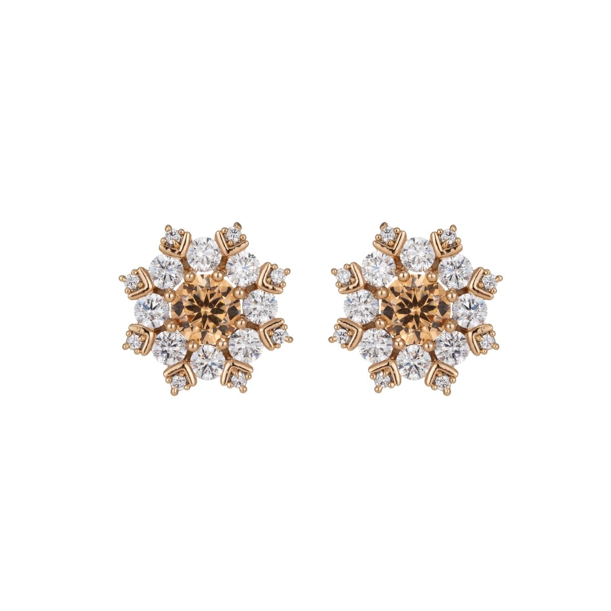 Topaz Snowflake Stud Earrings Gold Filled Cz Snowflakes Earrings Pink Stud Earrings Wedding Jewelry Best friend Gift for her Q-020