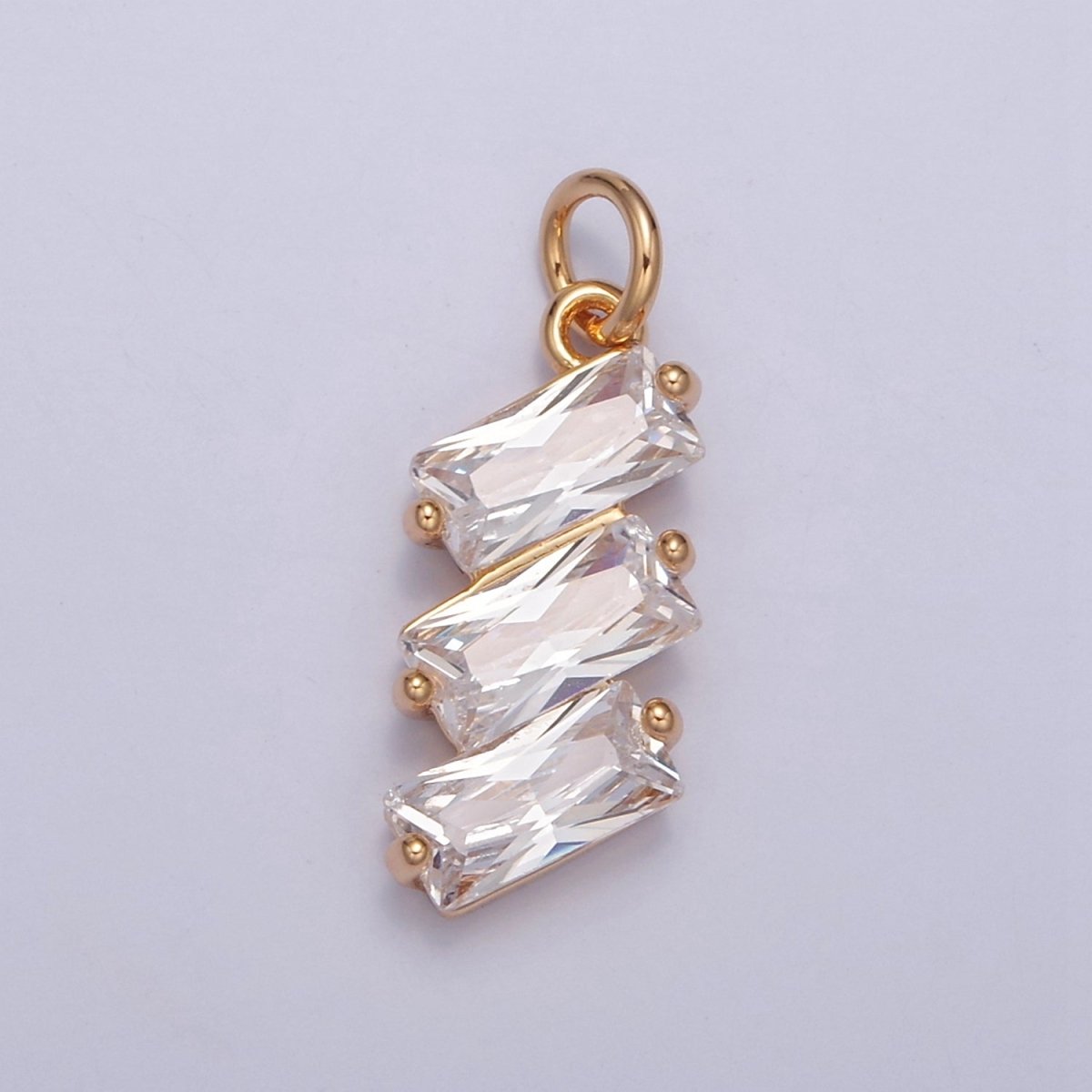 Triple Baguette Neon, Clear, Pastel Multicolor CZ Add on Gold Charm | W-196 - W-198