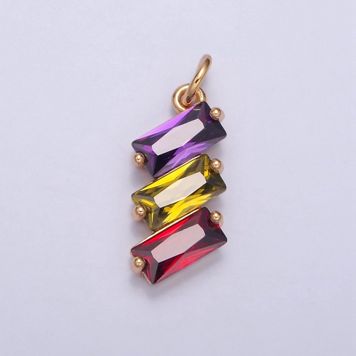 Triple Baguette Neon, Clear, Pastel Multicolor CZ Add on Gold Charm | W-196 - W-198