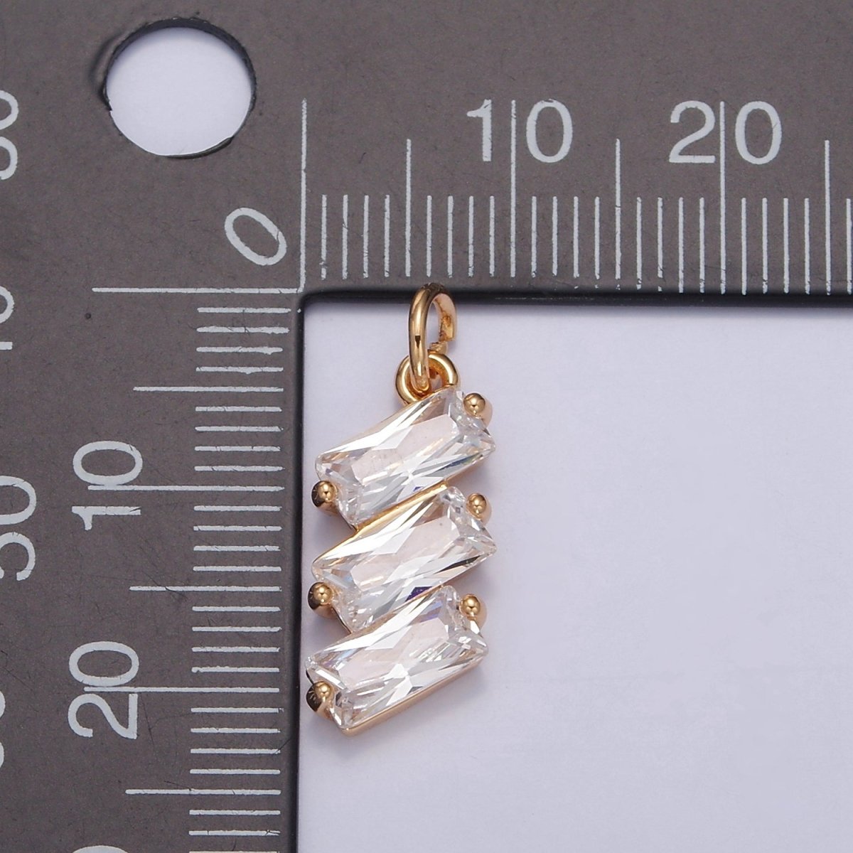 Triple Baguette Neon, Clear, Pastel Multicolor CZ Add on Gold Charm | W-196 - W-198