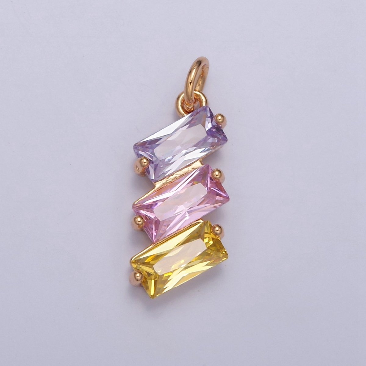 Triple Baguette Neon, Clear, Pastel Multicolor CZ Add on Gold Charm | W-196 - W-198
