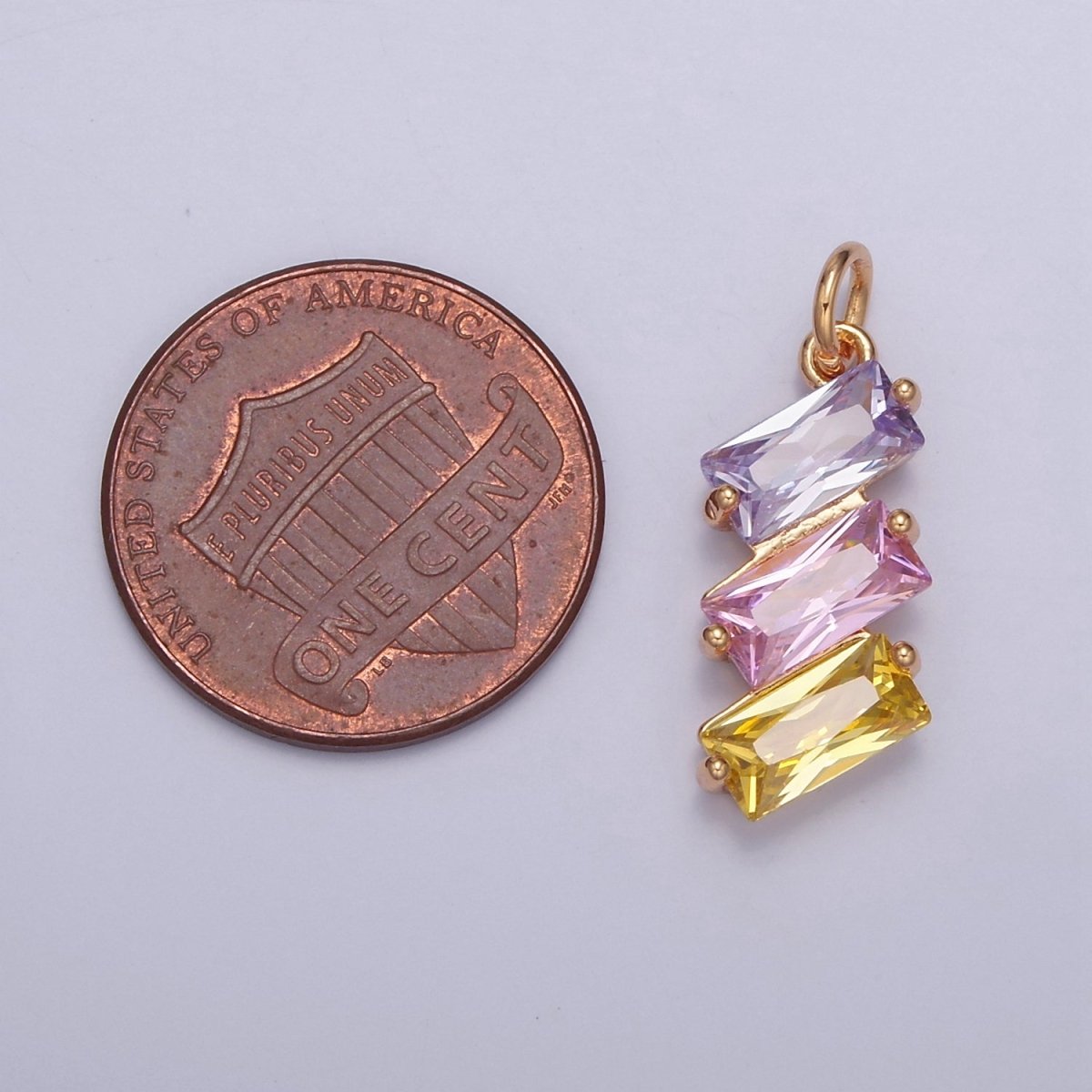 Triple Baguette Neon, Clear, Pastel Multicolor CZ Add on Gold Charm | W-196 - W-198