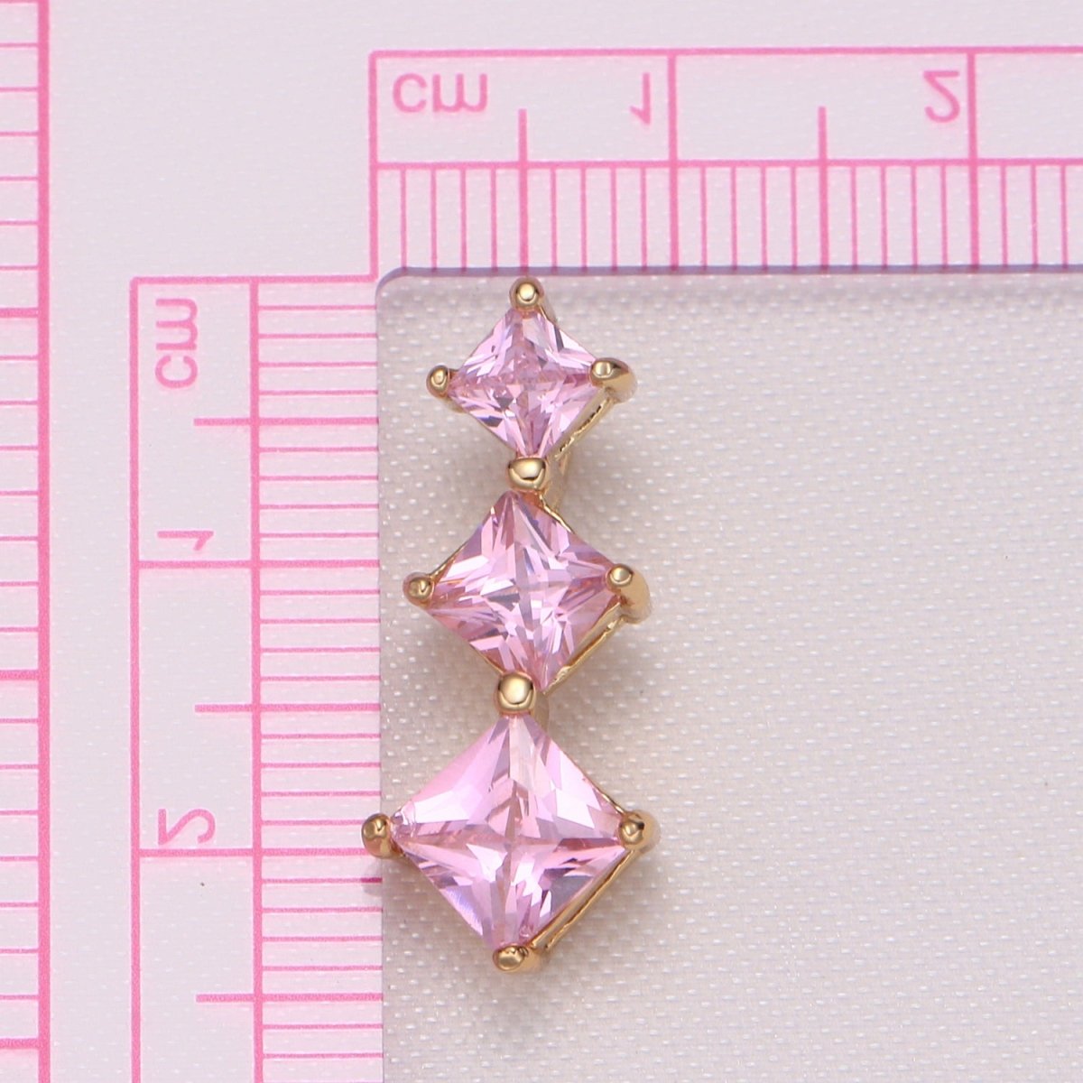 Triple Diamond Crystal Gold Plated Charm CZ Golden Geometric Diamond Square Shape Charm Pendant GP-873~GP-876