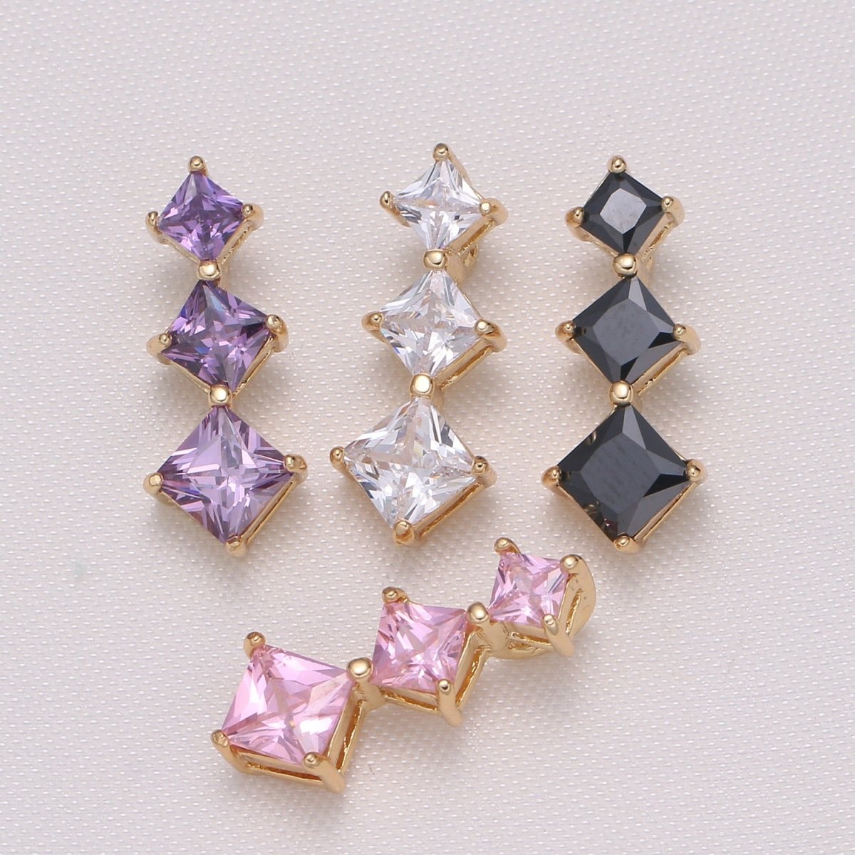 Triple Diamond Crystal Gold Plated Charm CZ Golden Geometric Diamond Square Shape Charm Pendant GP-873~GP-876