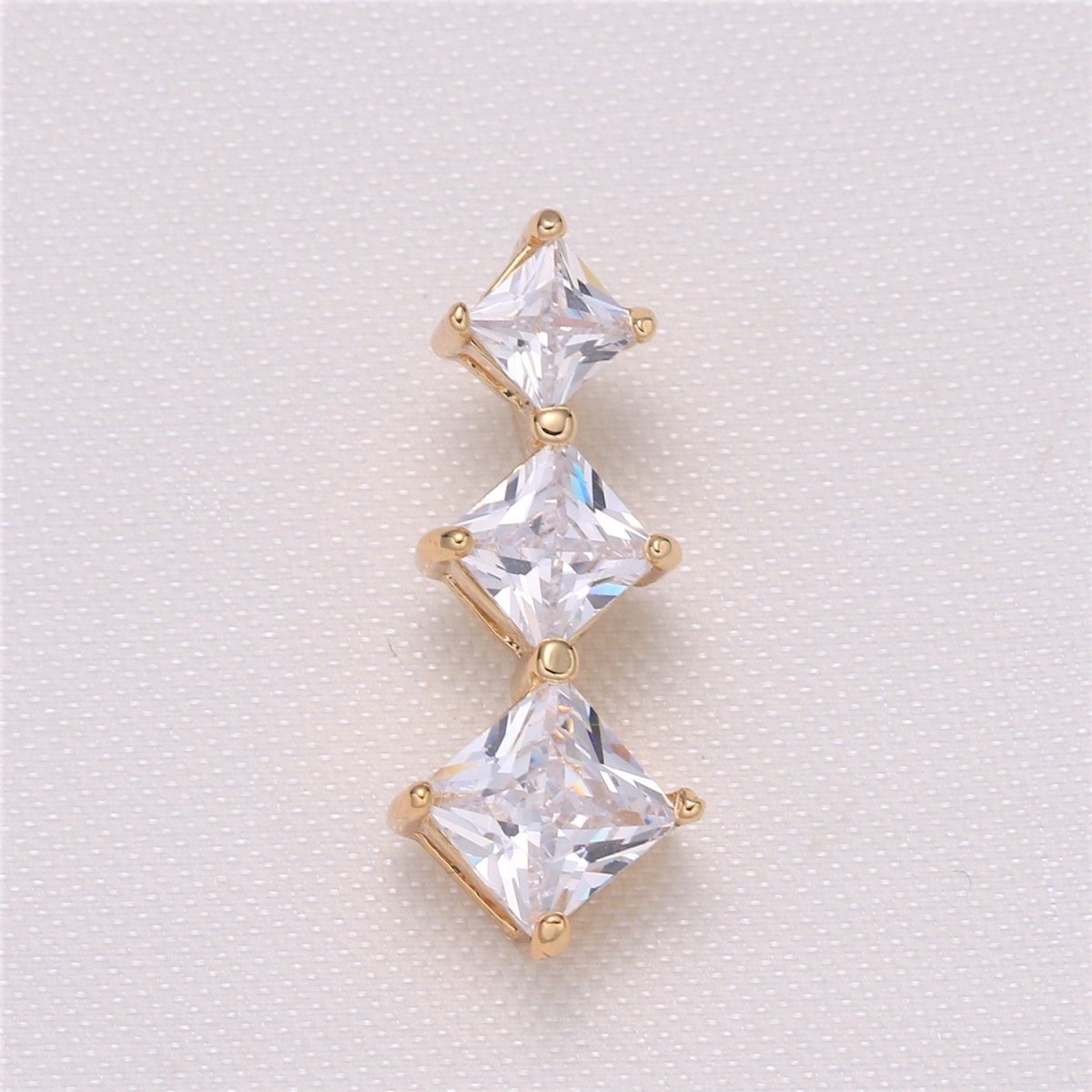Triple Diamond Crystal Gold Plated Charm CZ Golden Geometric Diamond Square Shape Charm Pendant GP-873~GP-876