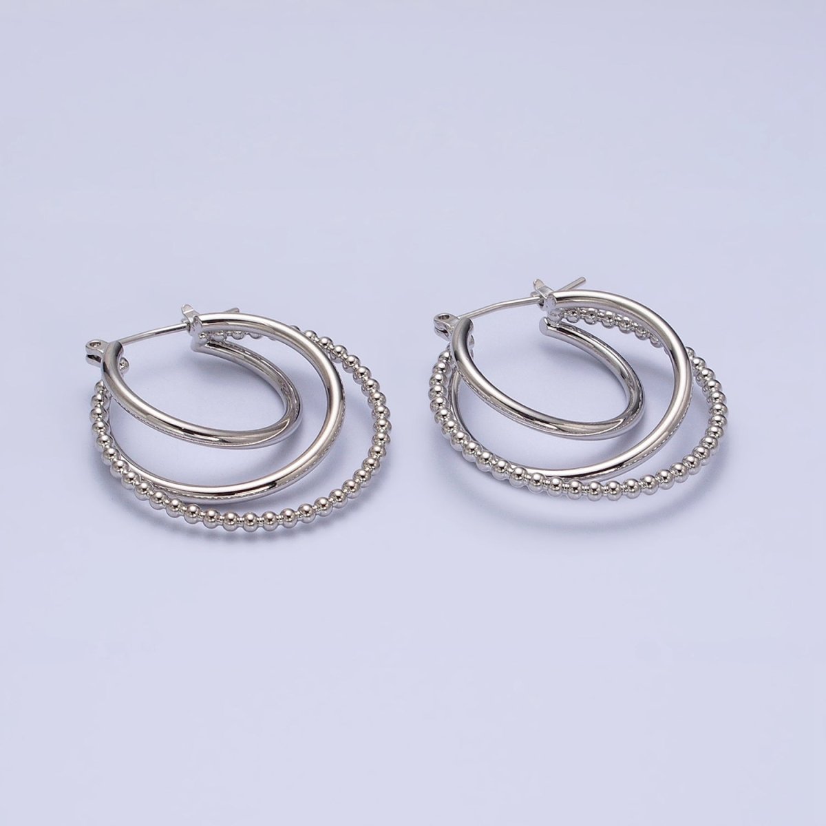 Triple Hoop Earrings, Big Gold Hoops, Statement Earrings Silver Beaded Modern Hoop Earring AD1209 AD1210