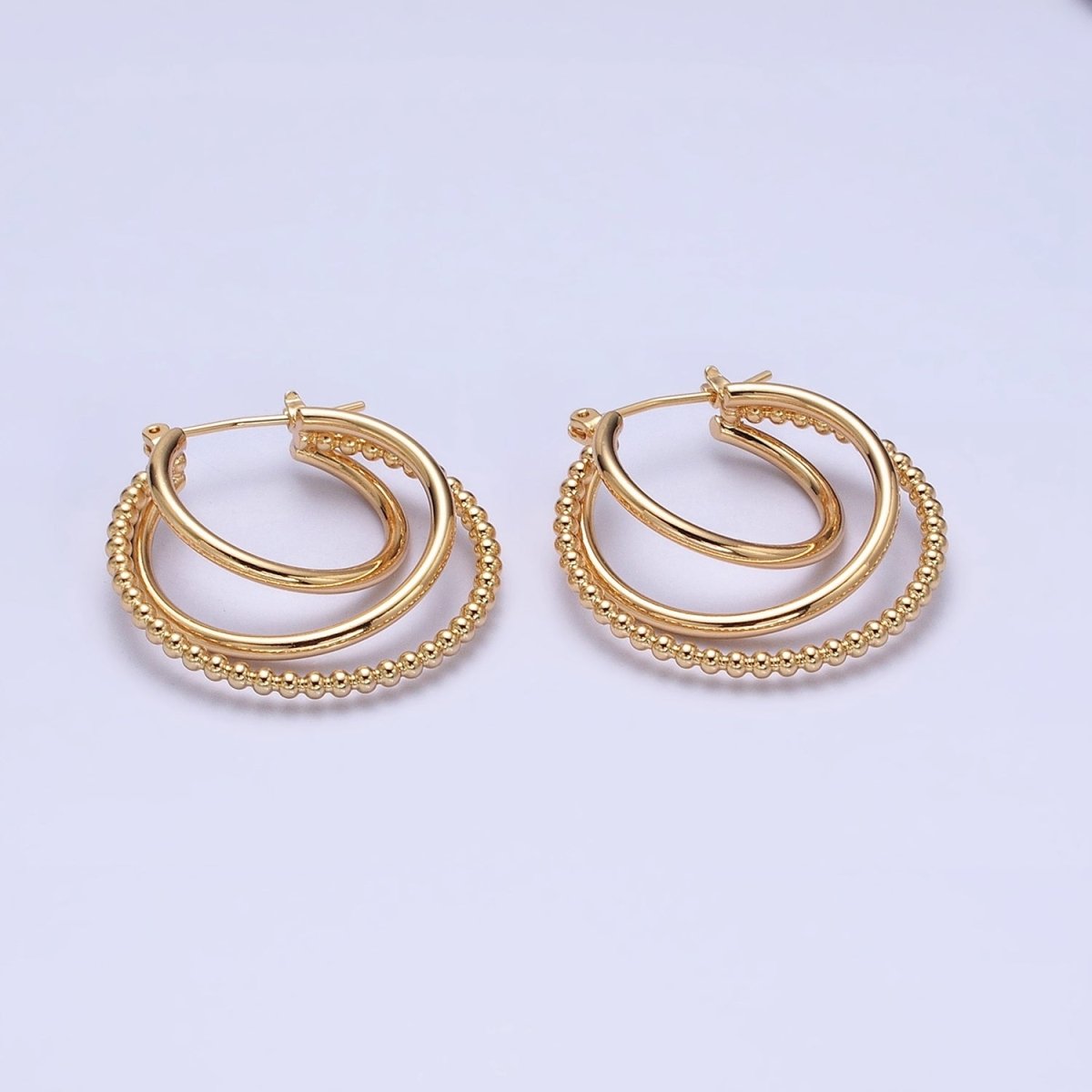 Triple Hoop Earrings, Big Gold Hoops, Statement Earrings Silver Beaded Modern Hoop Earring AD1209 AD1210