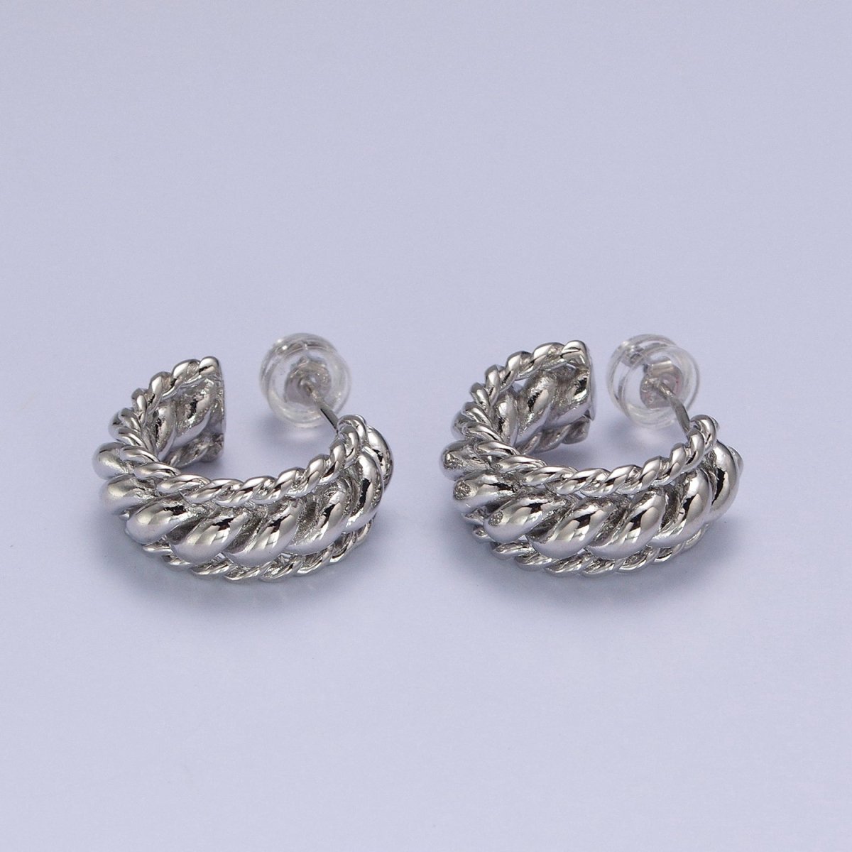 Triple Twisted Croissant Braided C-Shaped Stud Earrings in Gold & Silver | AB024 AB064