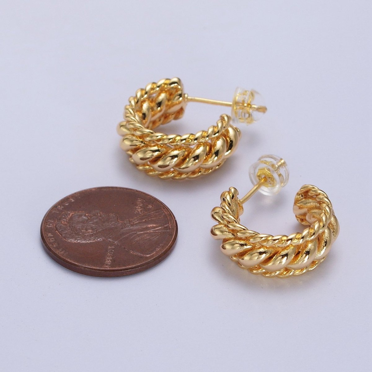 Triple Twisted Croissant Braided C-Shaped Stud Earrings in Gold & Silver | AB024 AB064