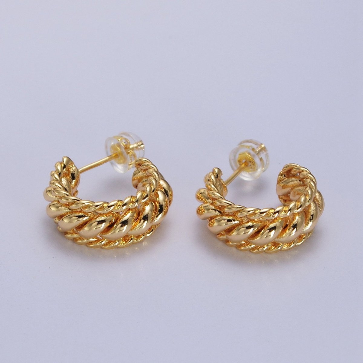 Triple Twisted Croissant Braided C-Shaped Stud Earrings in Gold & Silver | AB024 AB064