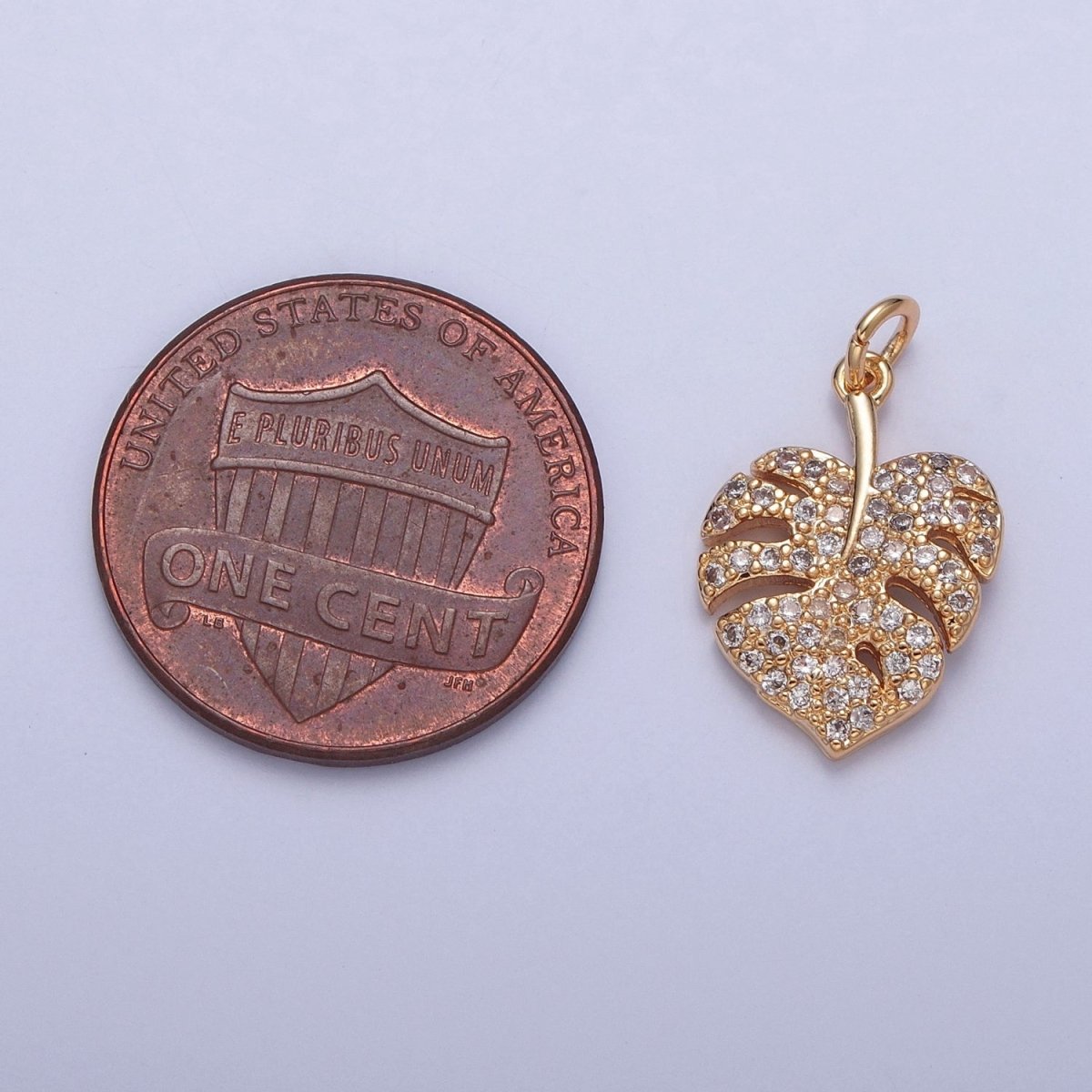 OS Tropical Palm Leaf Micro Paved CZ Gold Beach Charm Jewelry Making Component | X-232